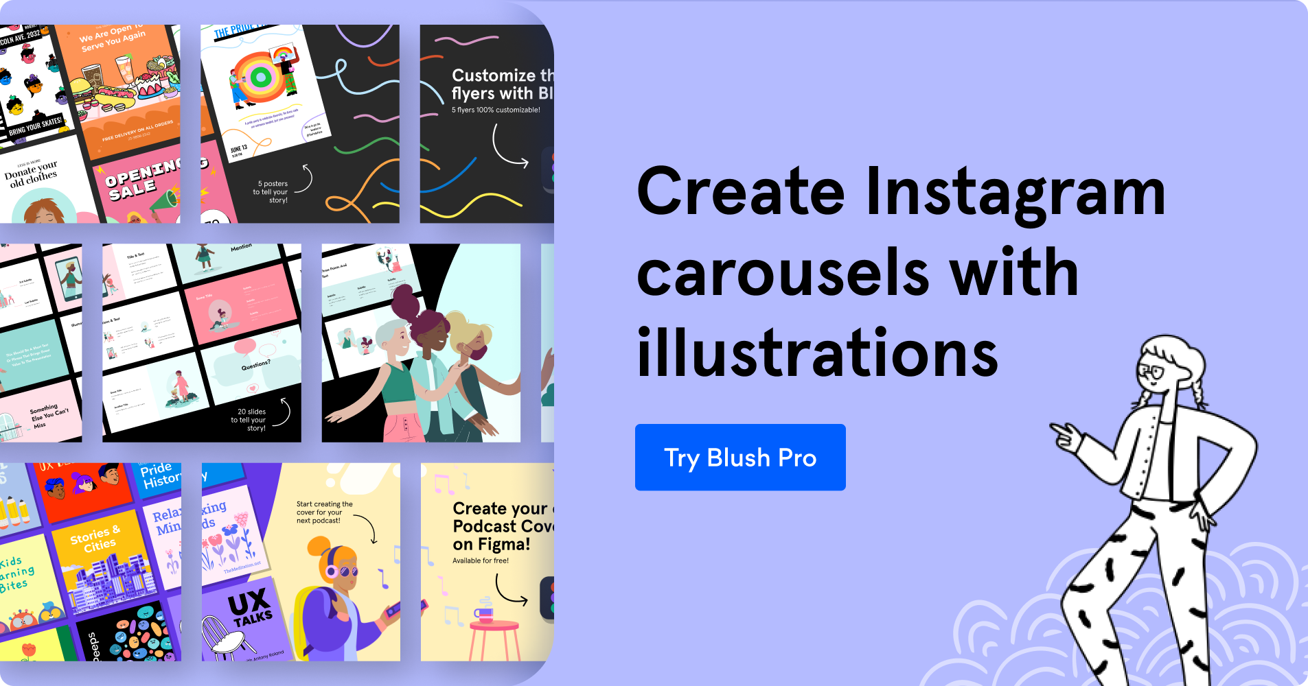 Image featuring illustrations and button to try Blush Pro.