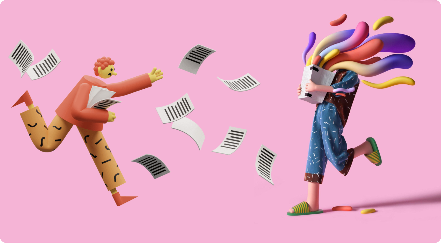Image featuring two 3D illustrations walking.