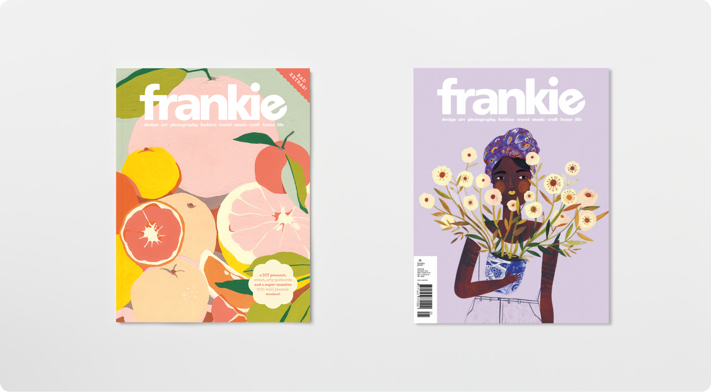 Image featuring two covers with illustrations from the frankie magazine