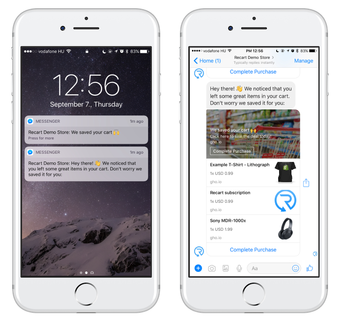 Recart's Abandoned Cart SMS & Facebook Messenger