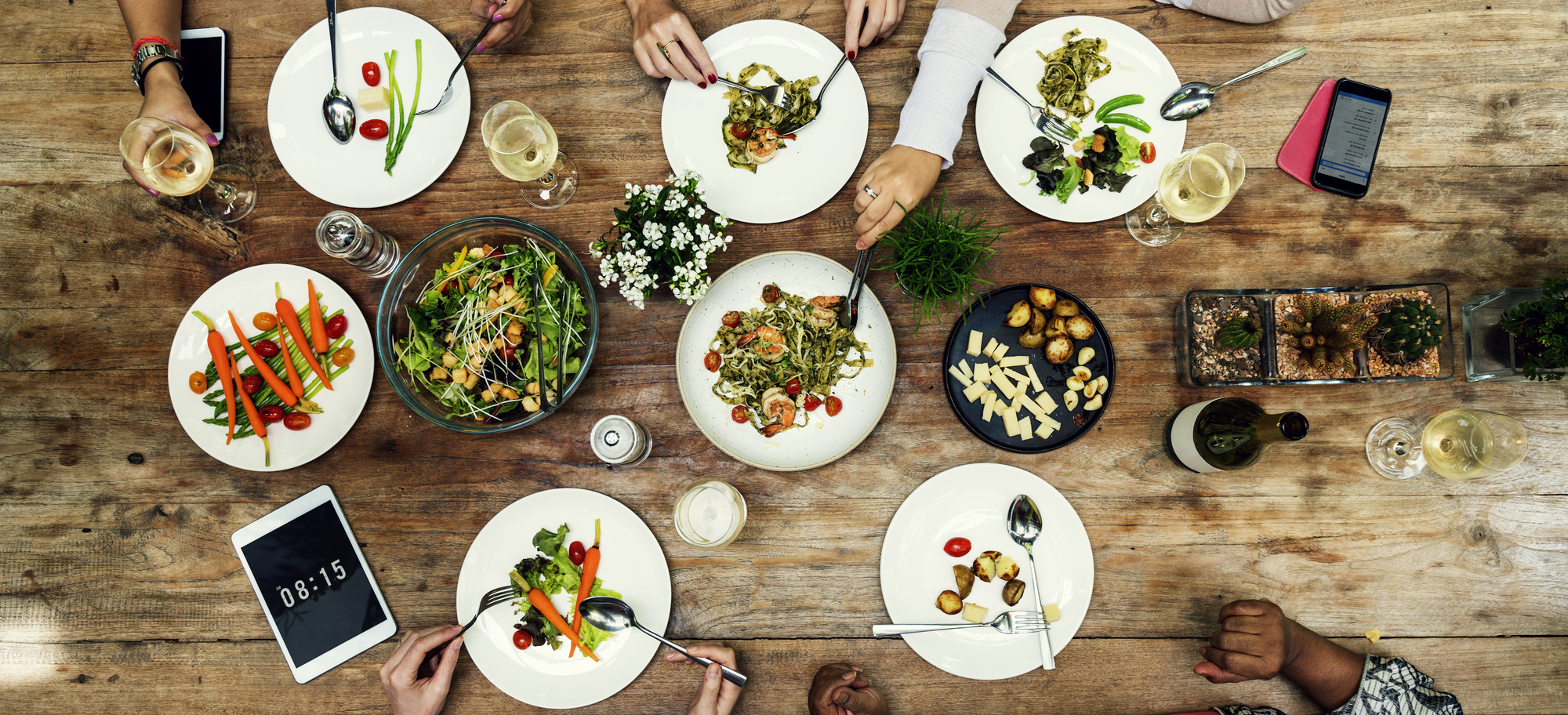 Dinner table with food on plates