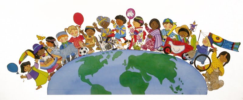Graphic of earth with children from various cultural backgrounds