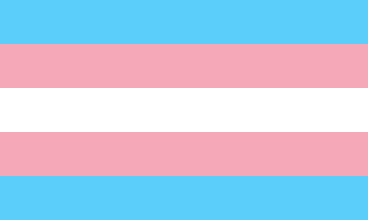 horizontal stripes in the colors of the transgender pride flag, from top to bottom: Light blue, light pink, white, light pink, and light blue.