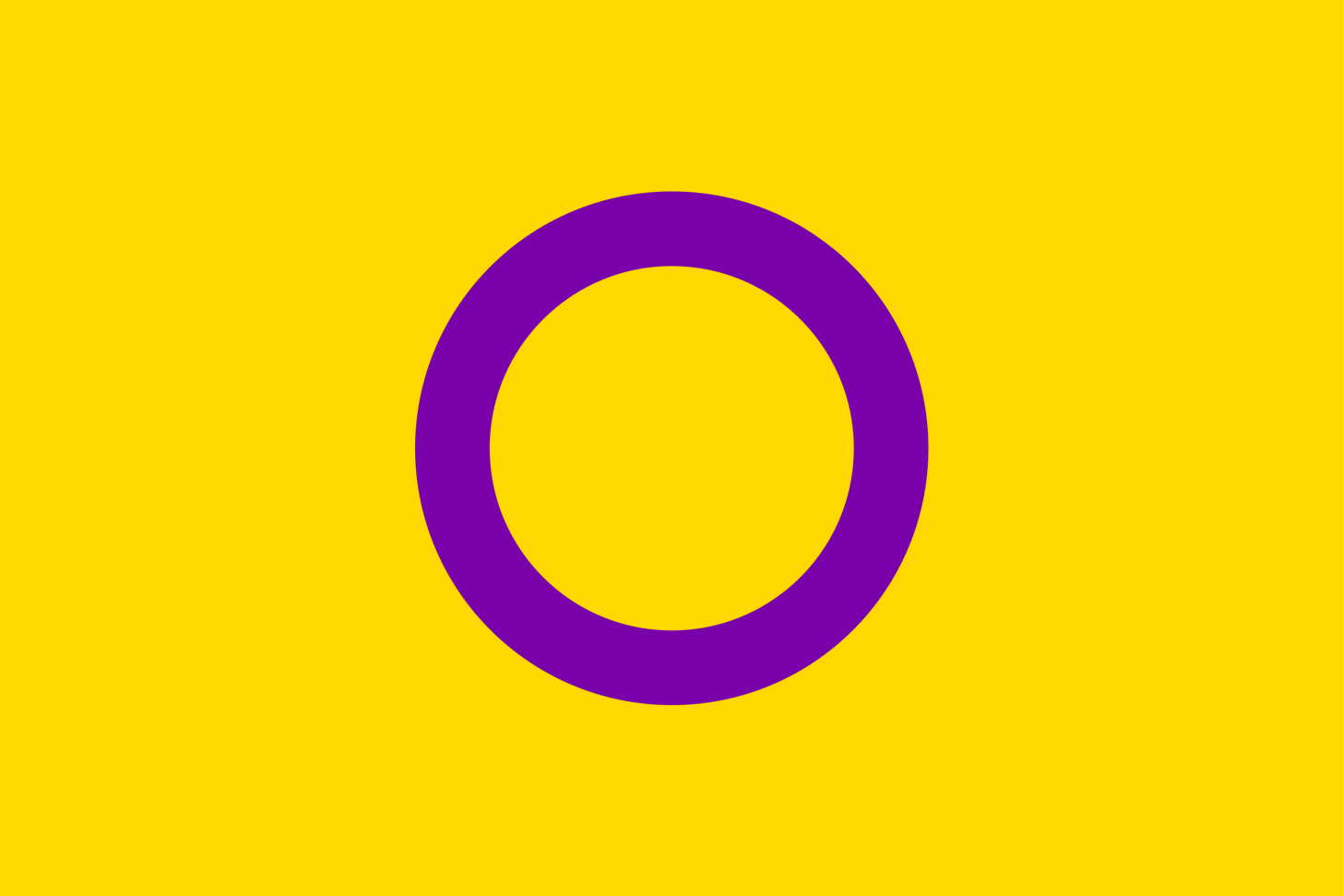 A yellow background with  purple circle in the center represents the Intersex Pride Flag