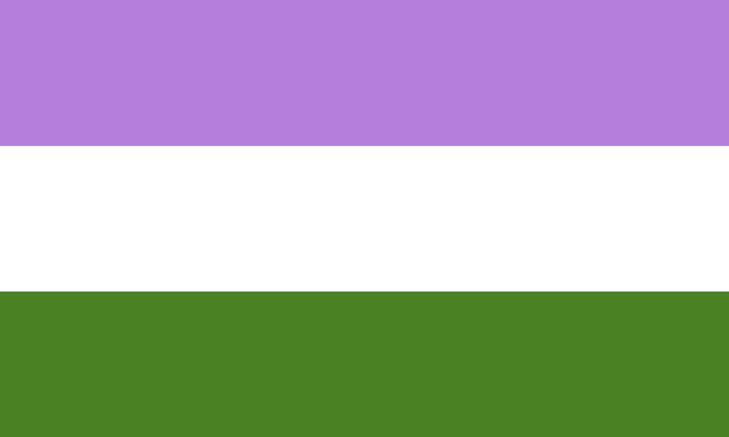 Horizontal stripes in the colors of the genderqueer pride flag, from top to bottom: purple, white, and green.