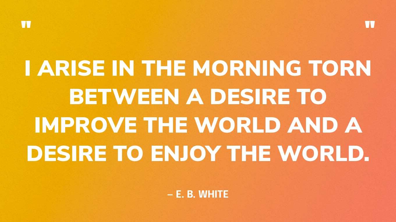 “I arise in the morning torn between a desire to improve the world and a desire to enjoy the world.” — E. B. White