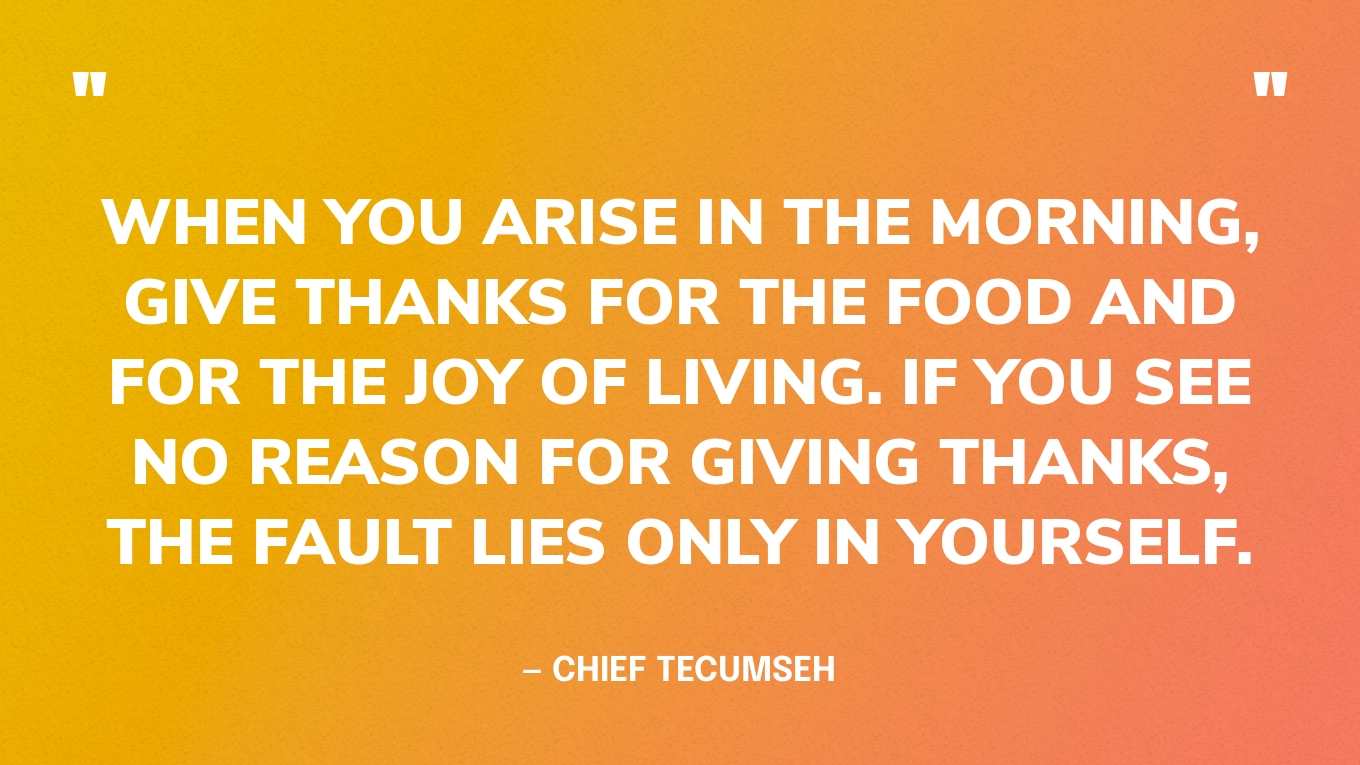 “When you arise in the morning, give thanks for the food and for the joy of living. If you see no reason for giving thanks, the fault lies only in yourself.” — Chief Tecumseh