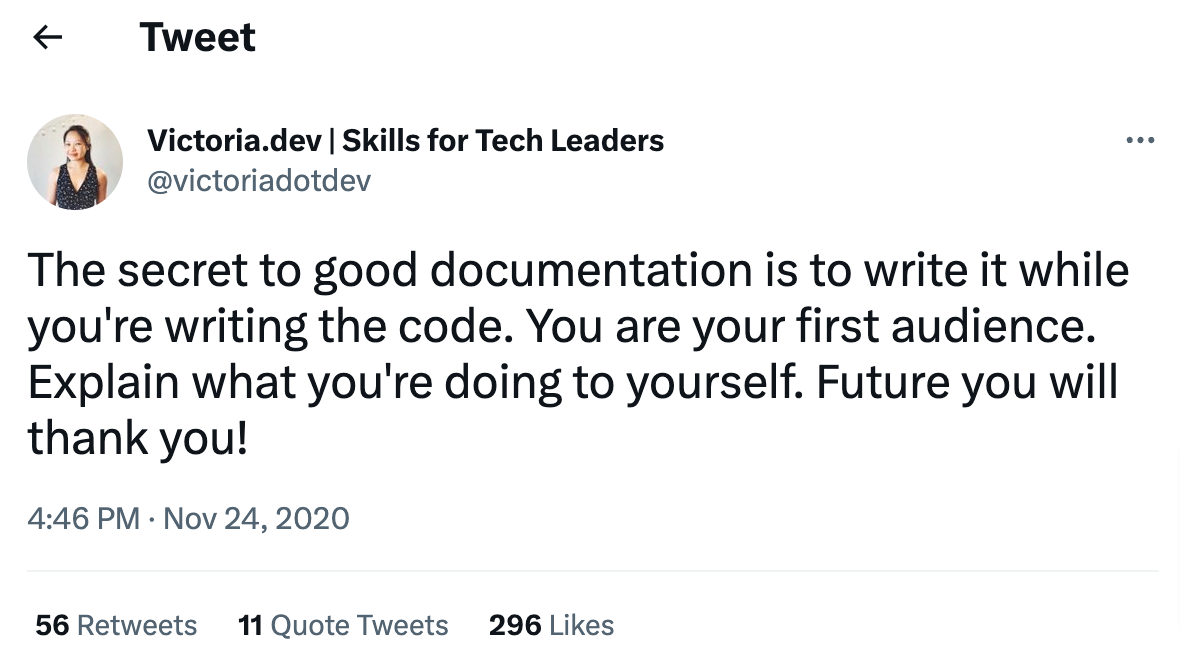 how to write documentation Victoria Drake post on Twitter