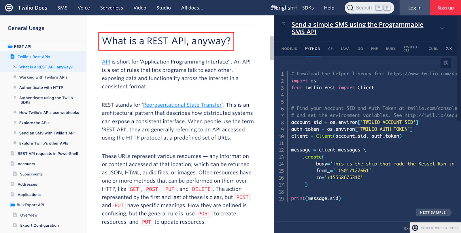 how to write documentation Twilio REST APIs documentation