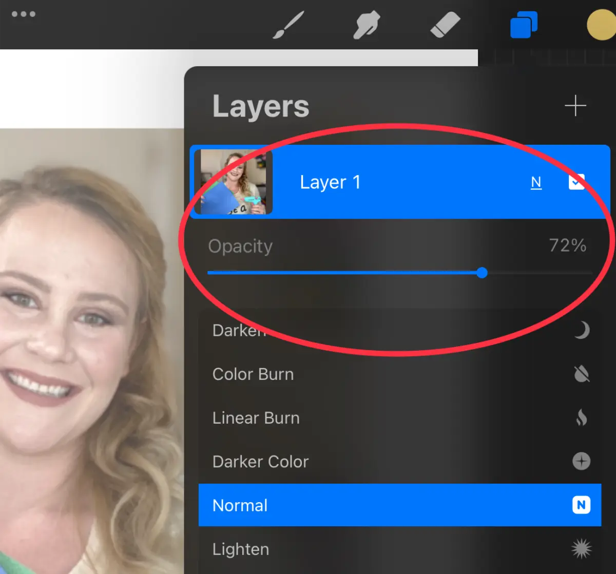 Changing the opacity to your photo on procreate.