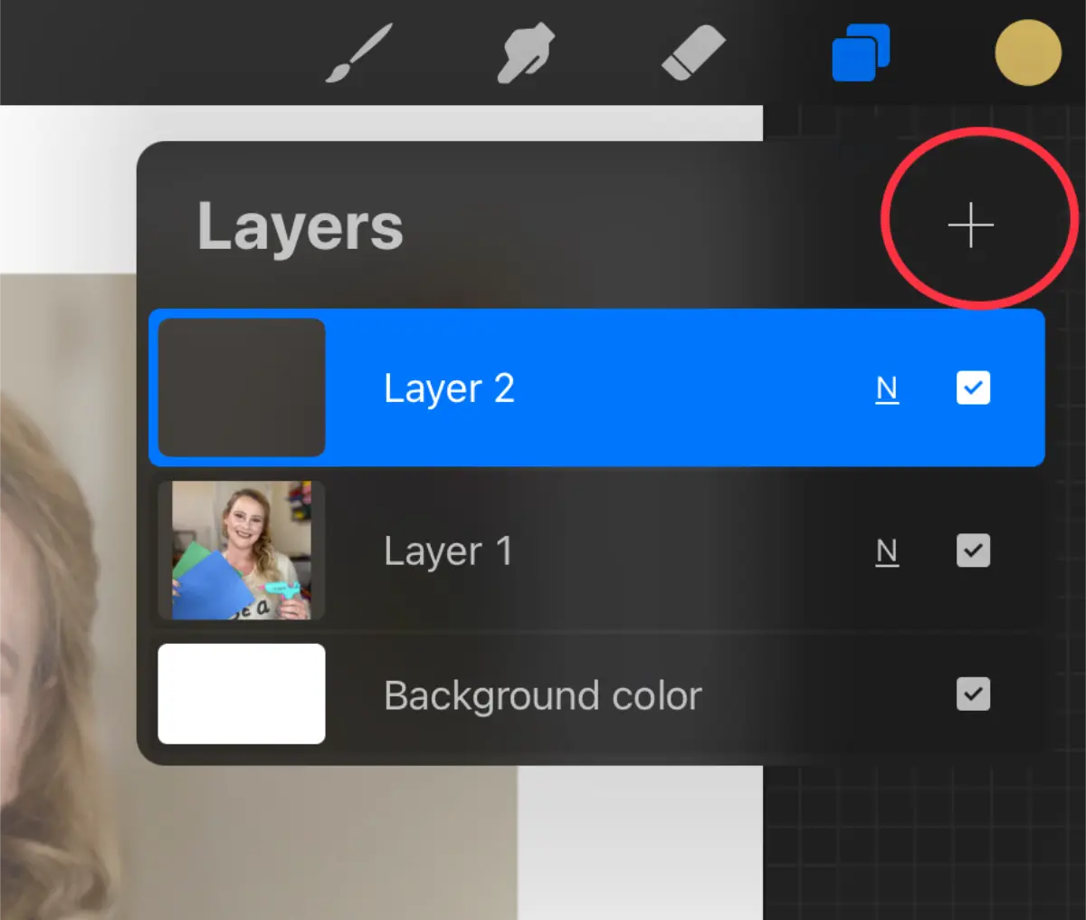 Creating a new layer in Procreate.