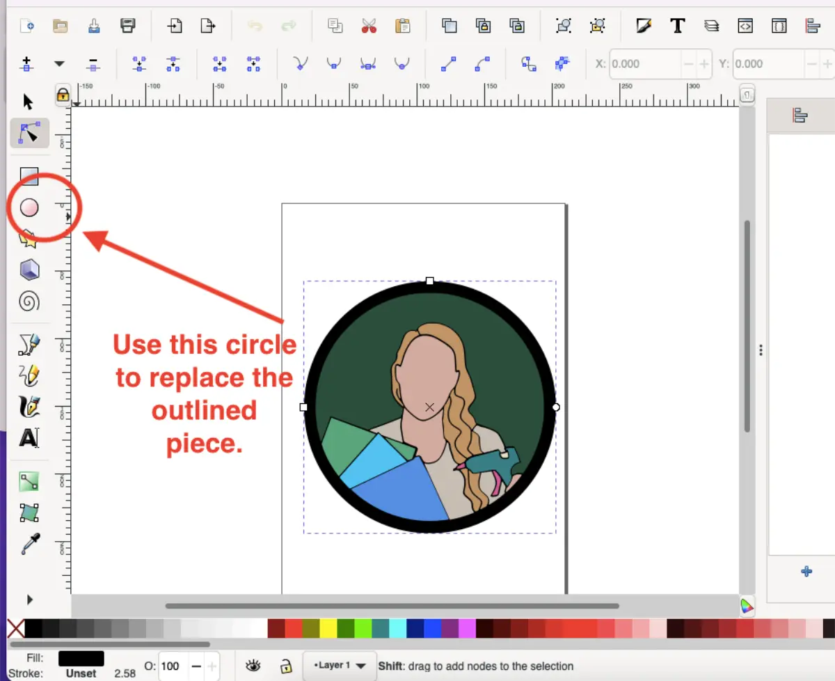 Using the circle function in Inkscape to create the background.