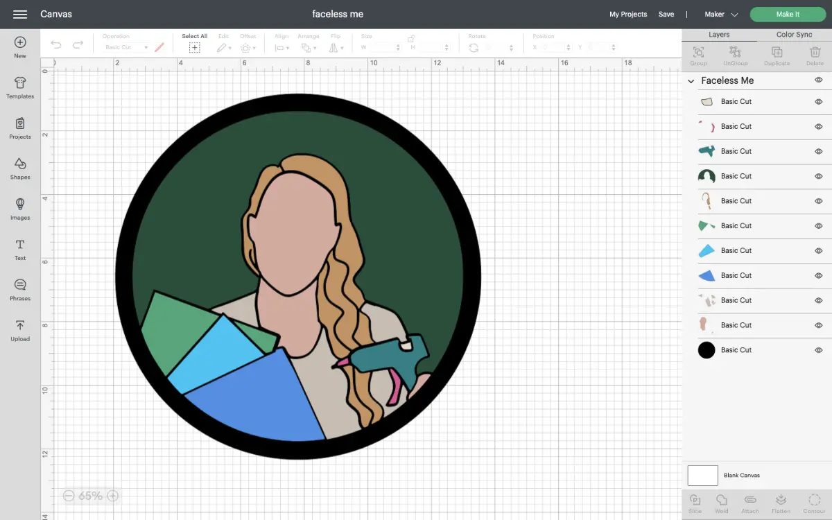 Adding our faceless portrait SVG to Cricut Design Space.