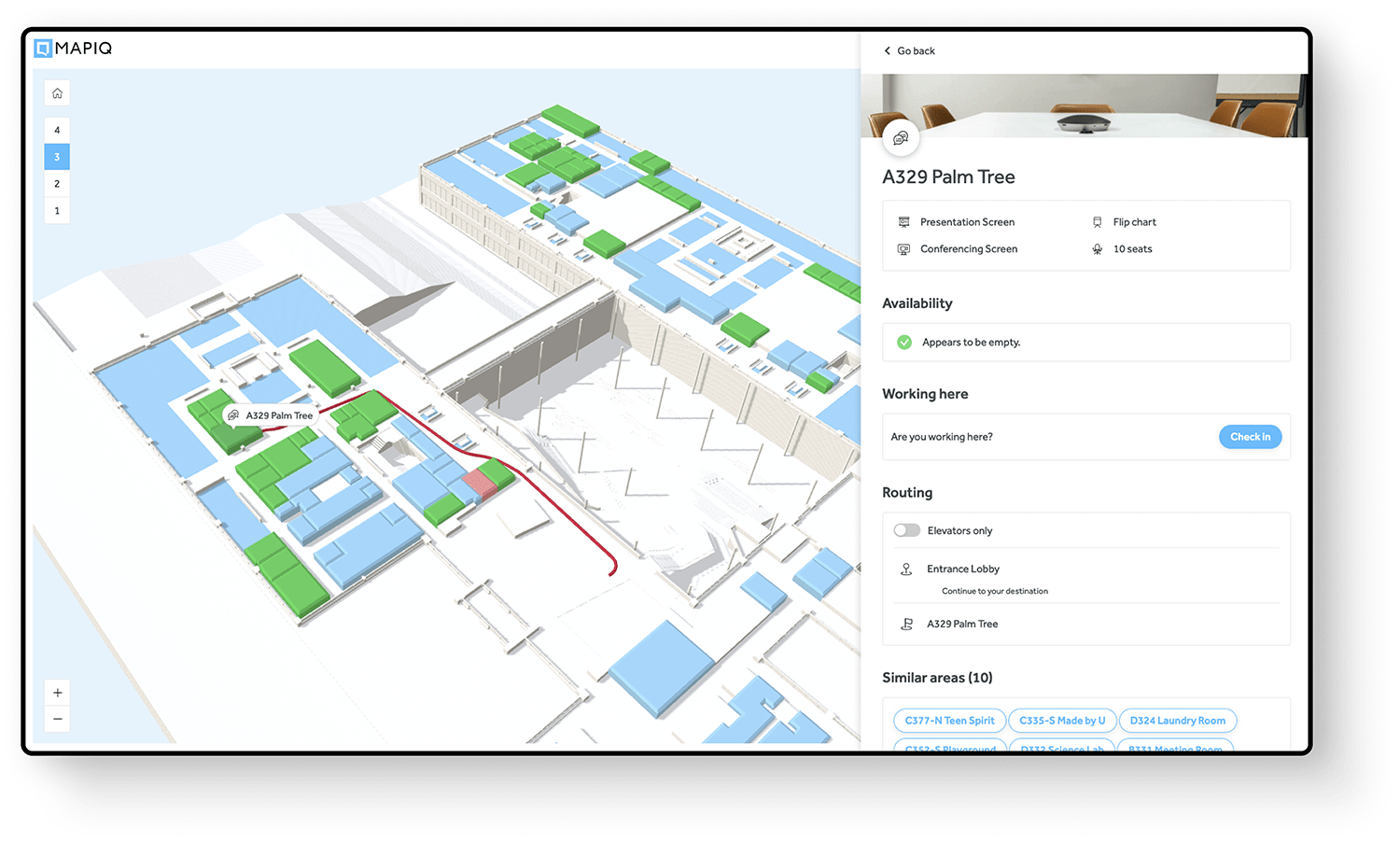 Visualize office floor plans in Mapiq's dashboard.