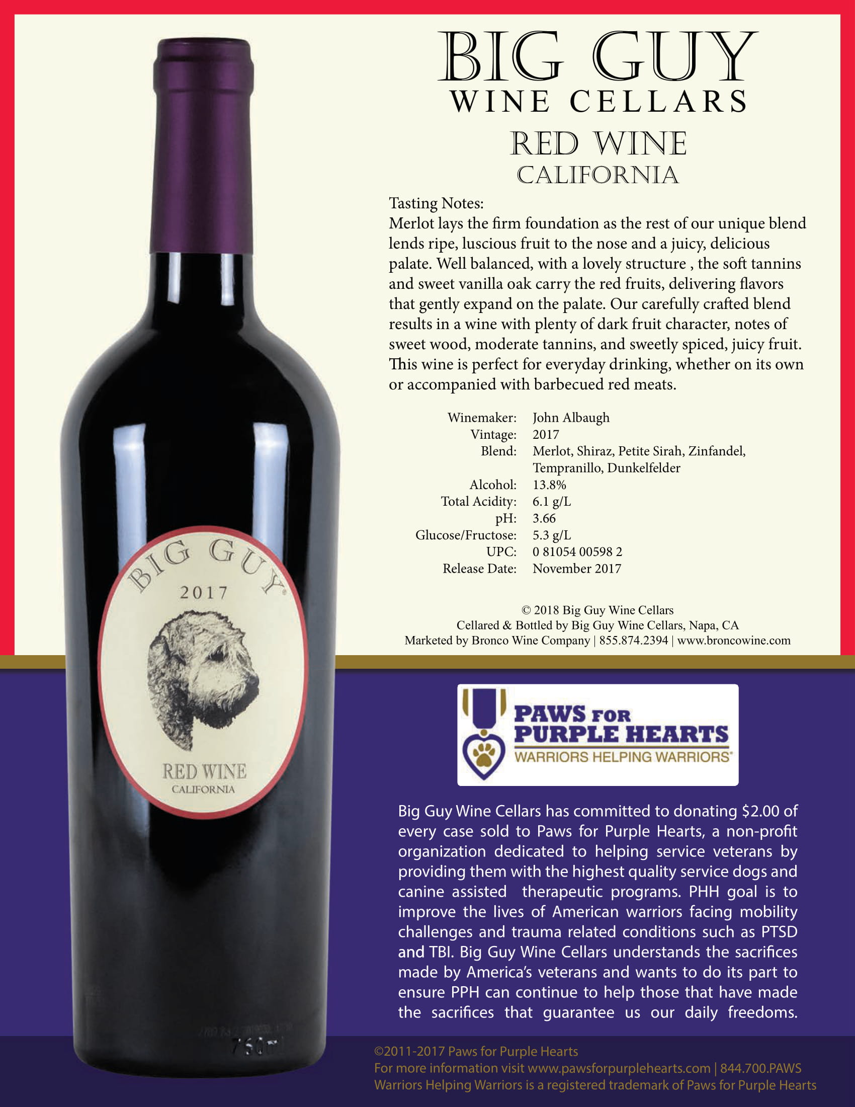 Big Guy Wine Cellars Red Blend tech sheet sample