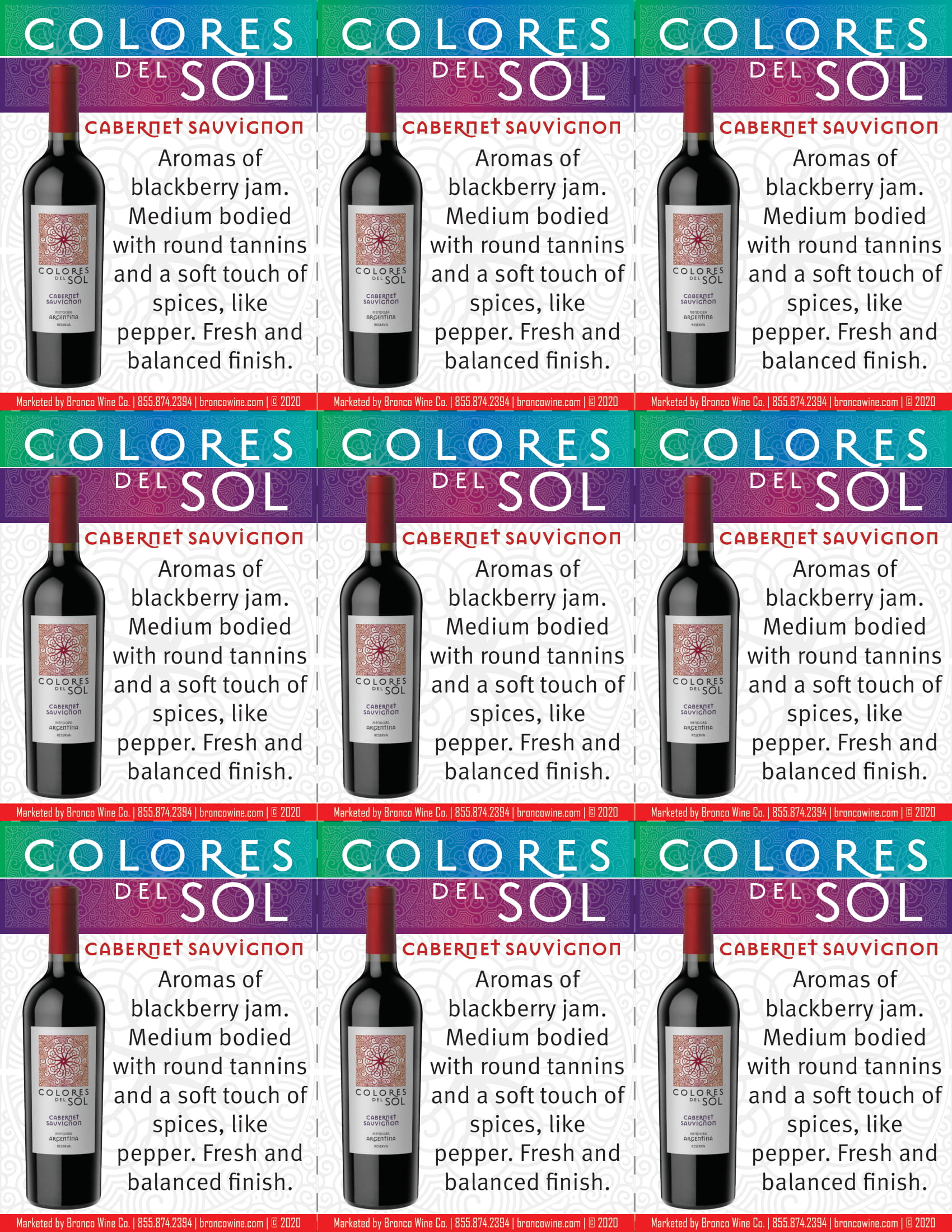 Colores Del Sol Cabernet Sauvignon shelf talker sample