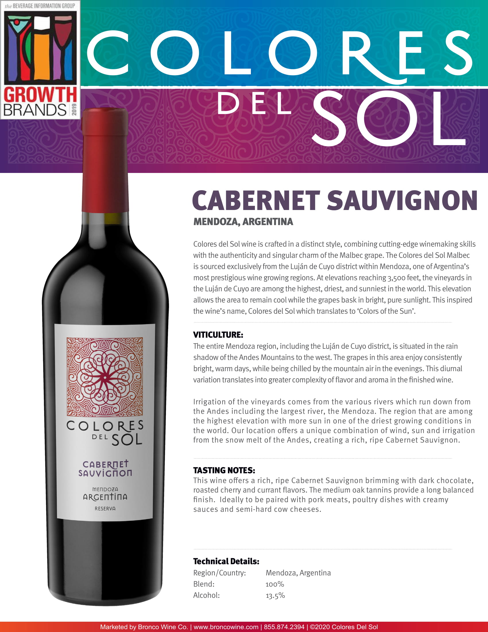 Colores Del Sol Cabernet Sauvignon tech sheet sample