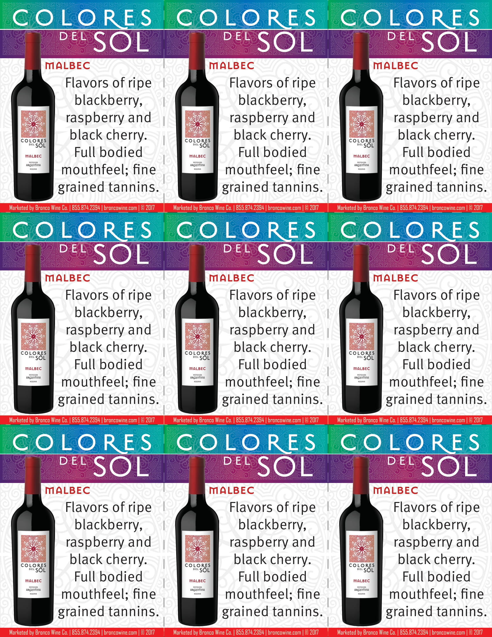 Colores Del Sol Malbec shelf talker sample