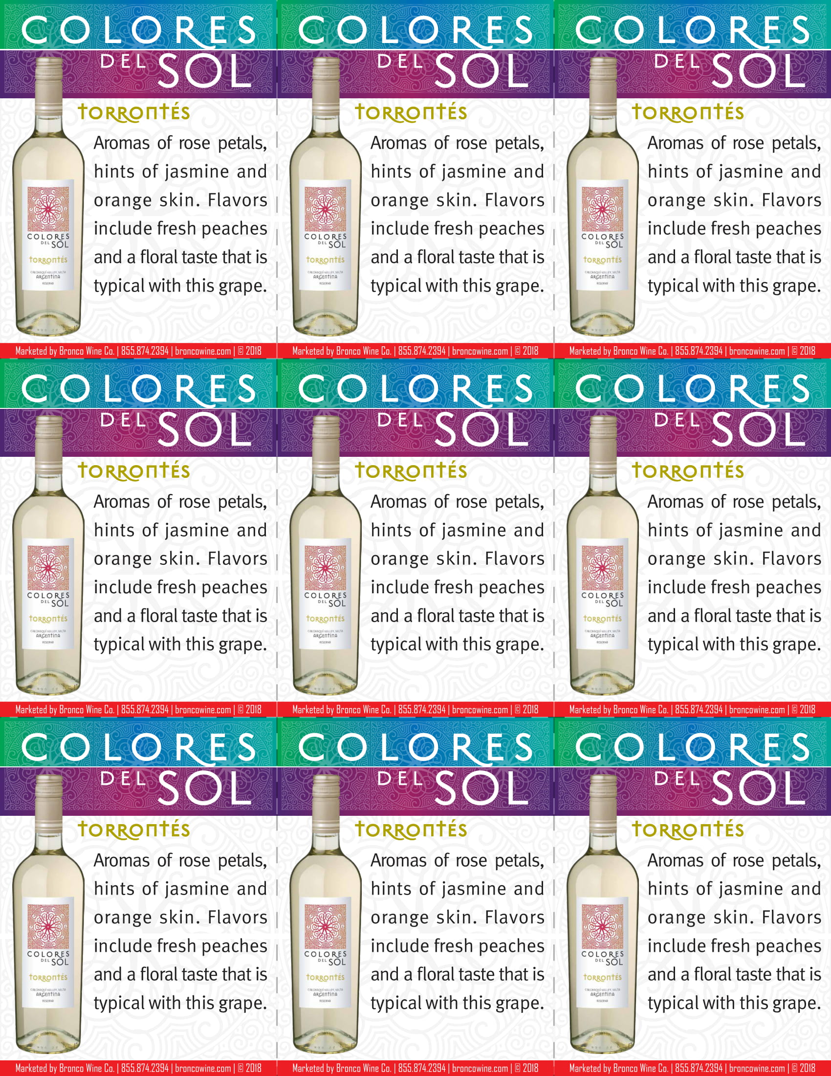 Colores Del Sol Torrontés shelf talker sample