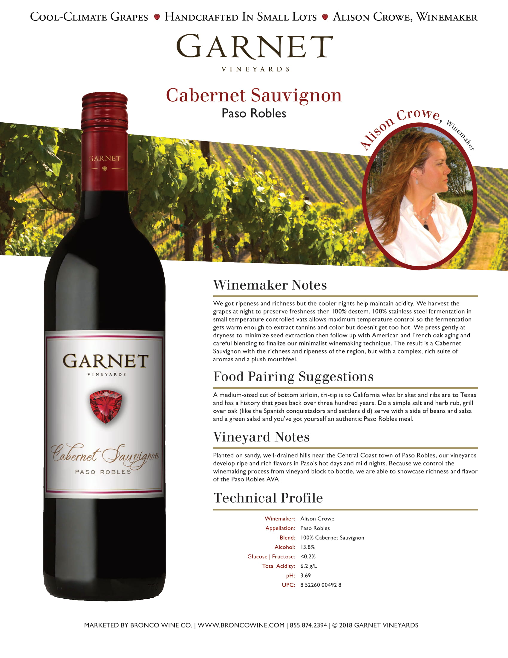 Garnet Vineyards Paso Robles Cabernet Sauvignon tech sheet sample