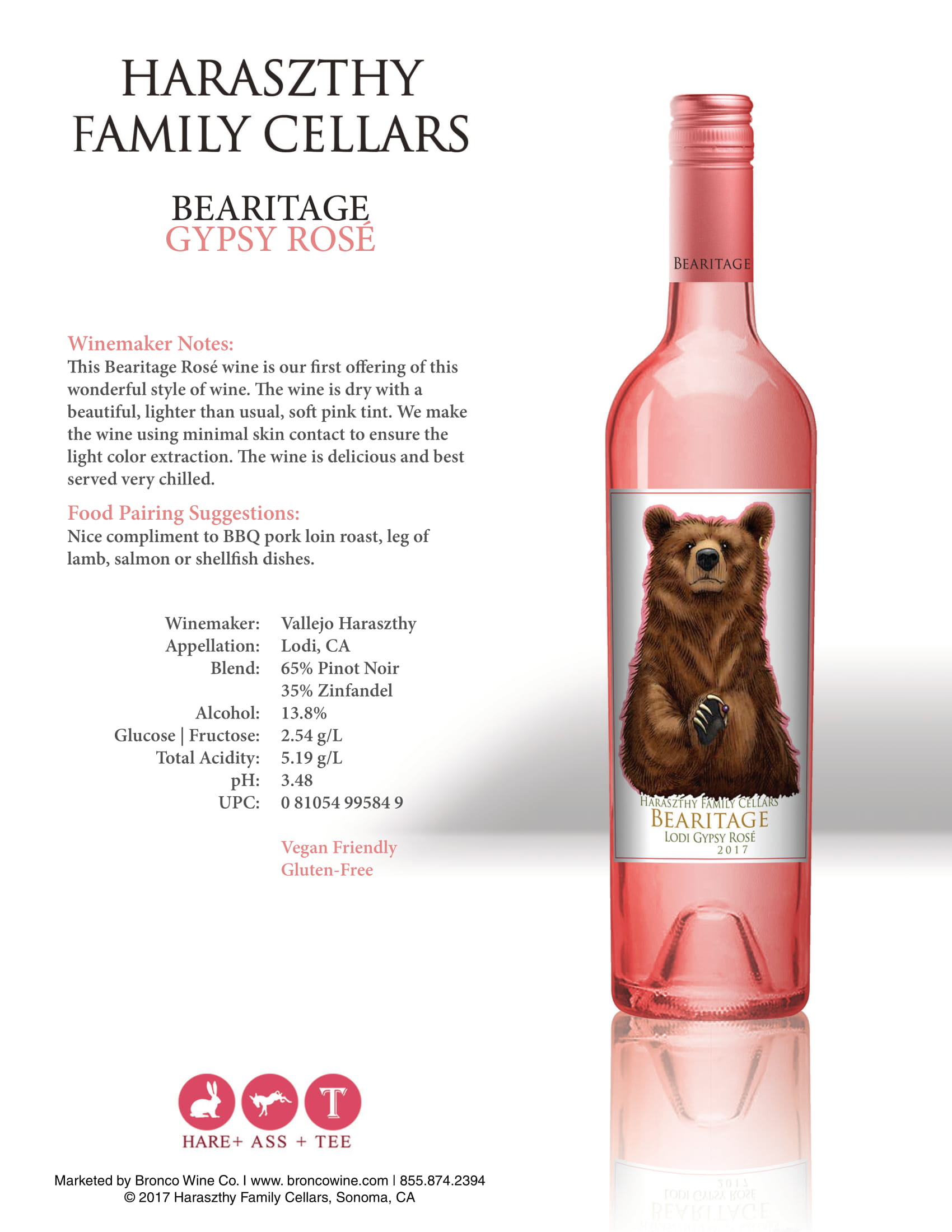 Haraszthy Family Cellars Bearitage Gypsy Rose tech sheet sample