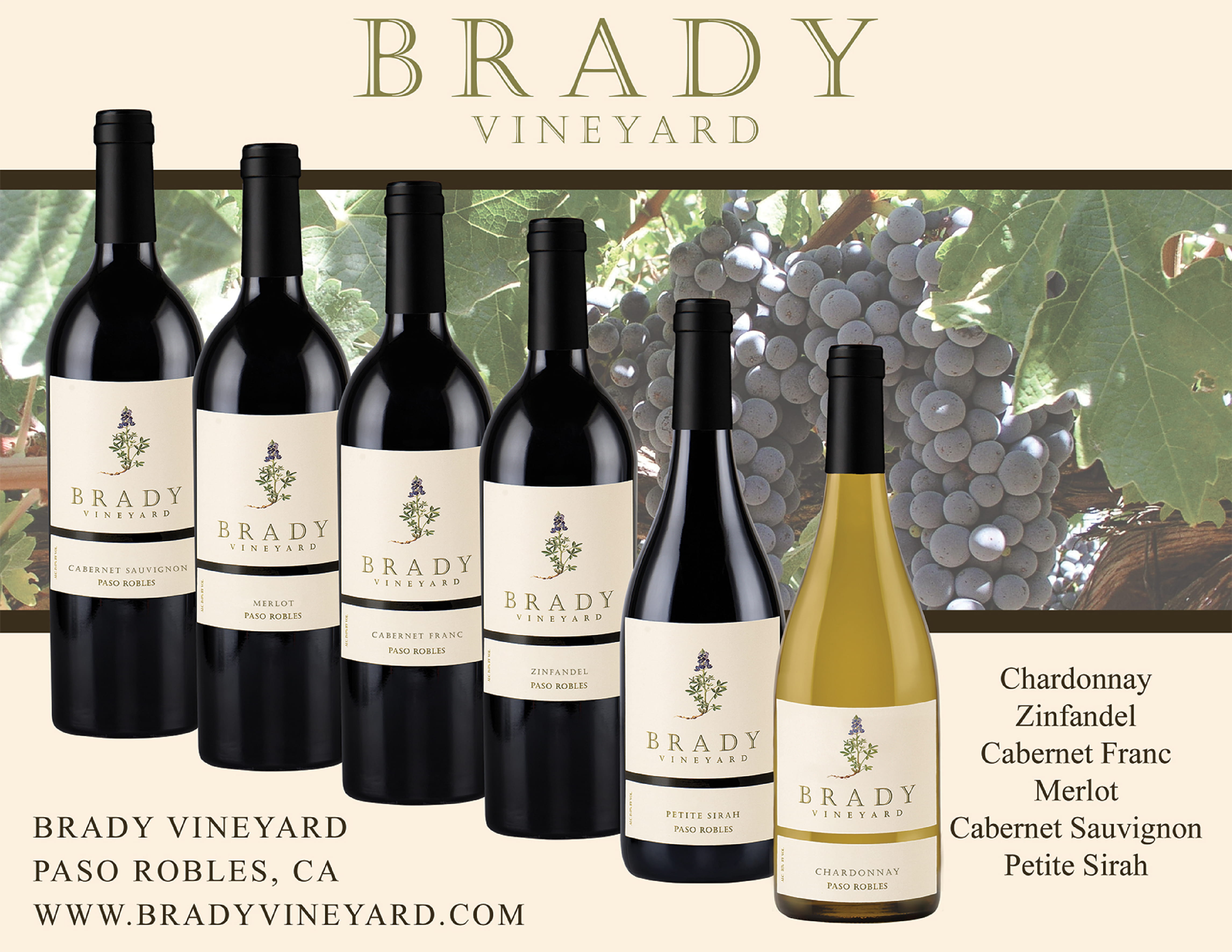 Brady Vineyards wine brand family tech sheet sample