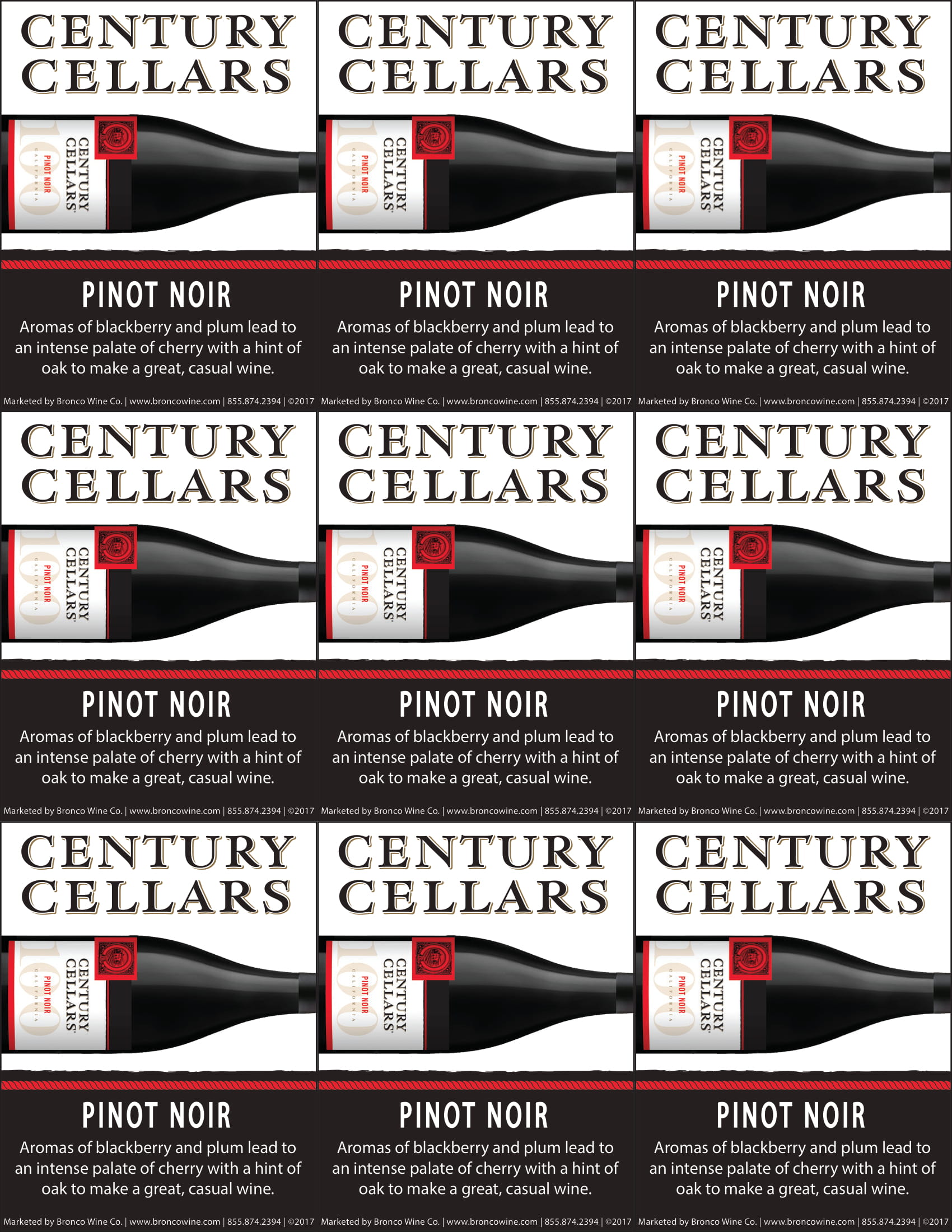 Century Cellars Pinot Noir shelf talker sample