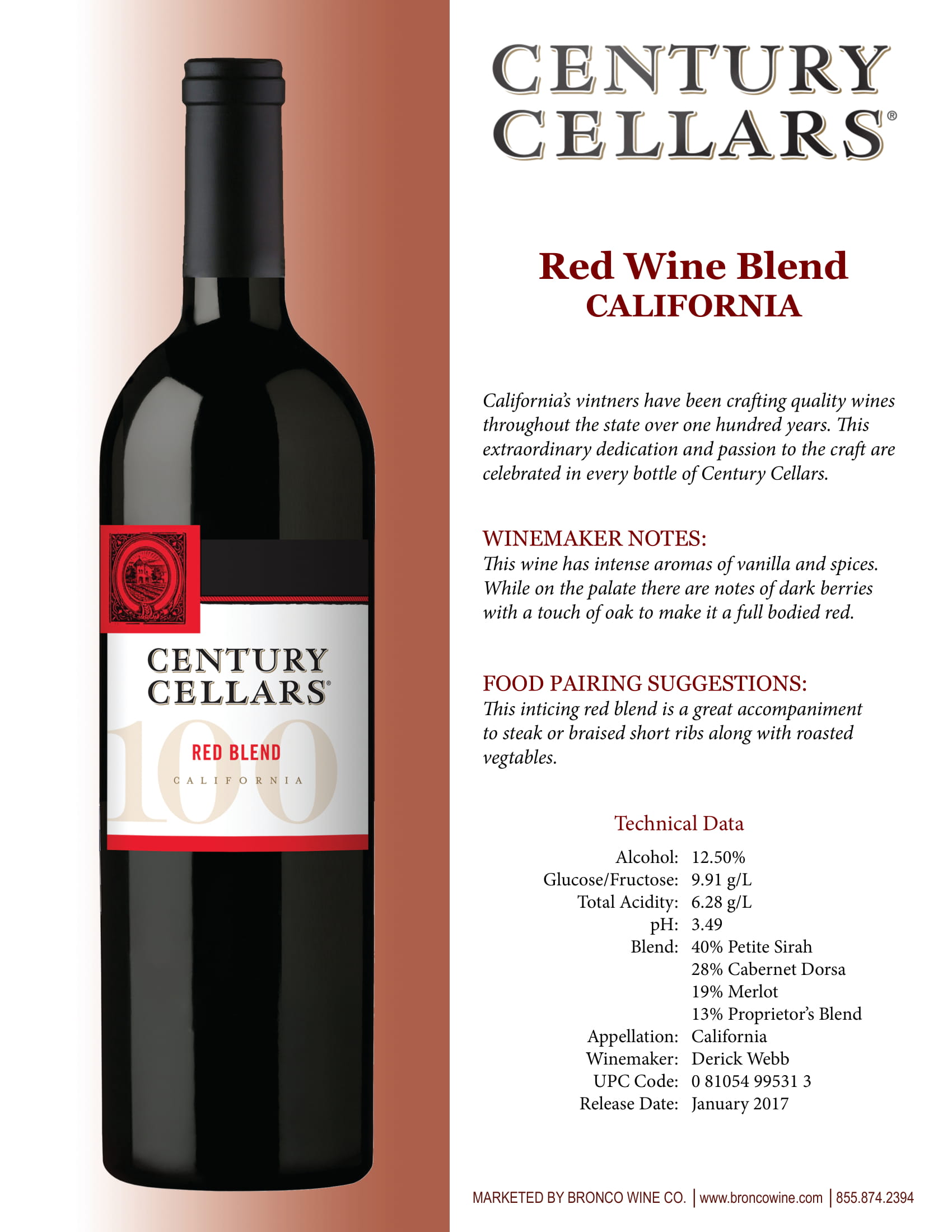 Century Cellars Red Blend tech sheet sample