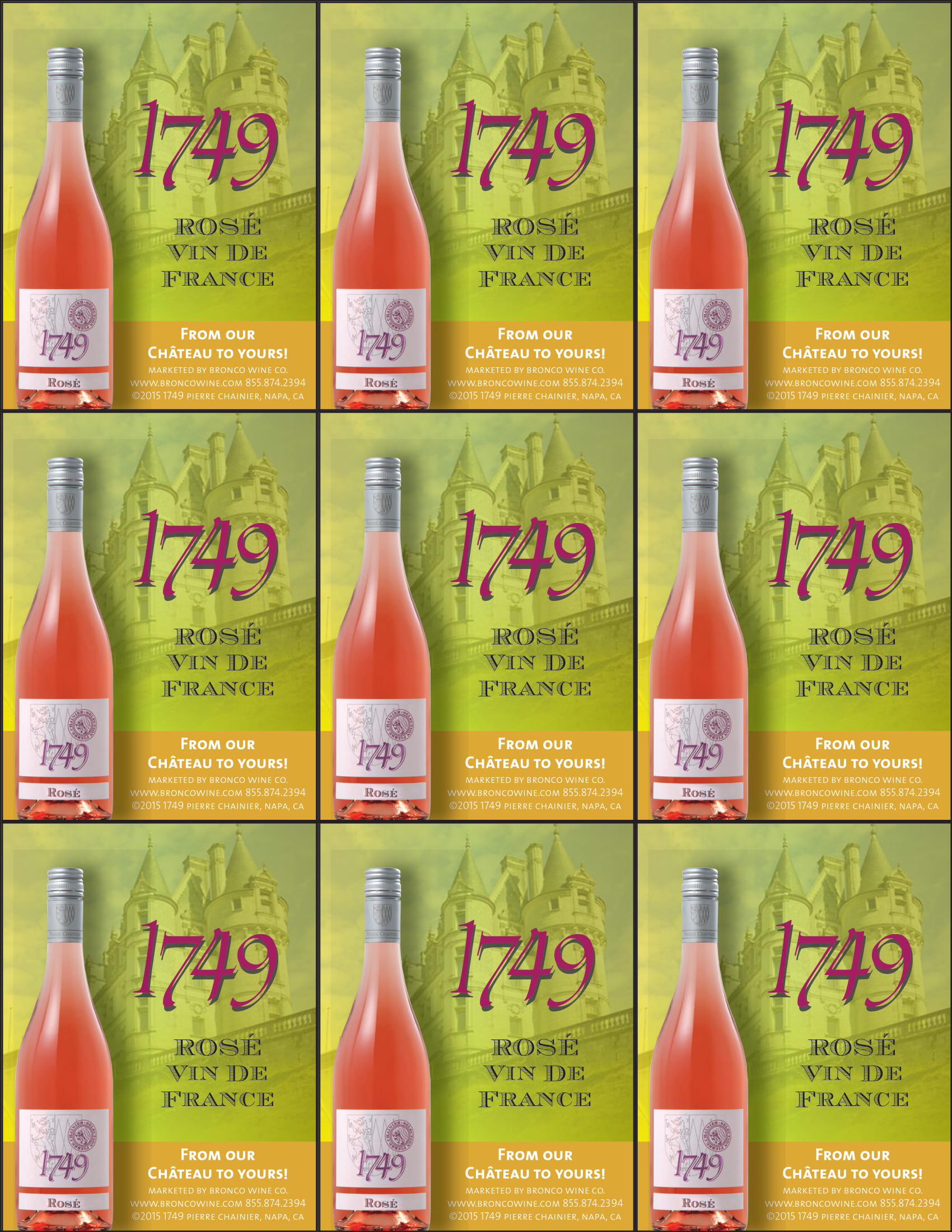 1749 brand Rosé shelf talkers sample