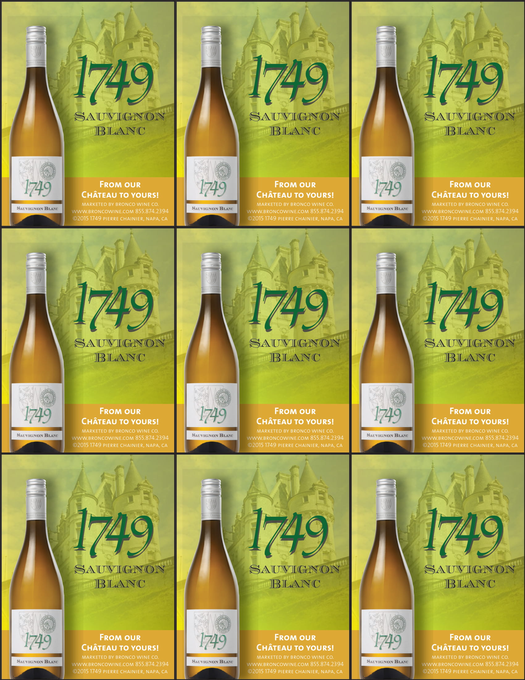 1749 brand Sauvignon Blanc shelf talker sample