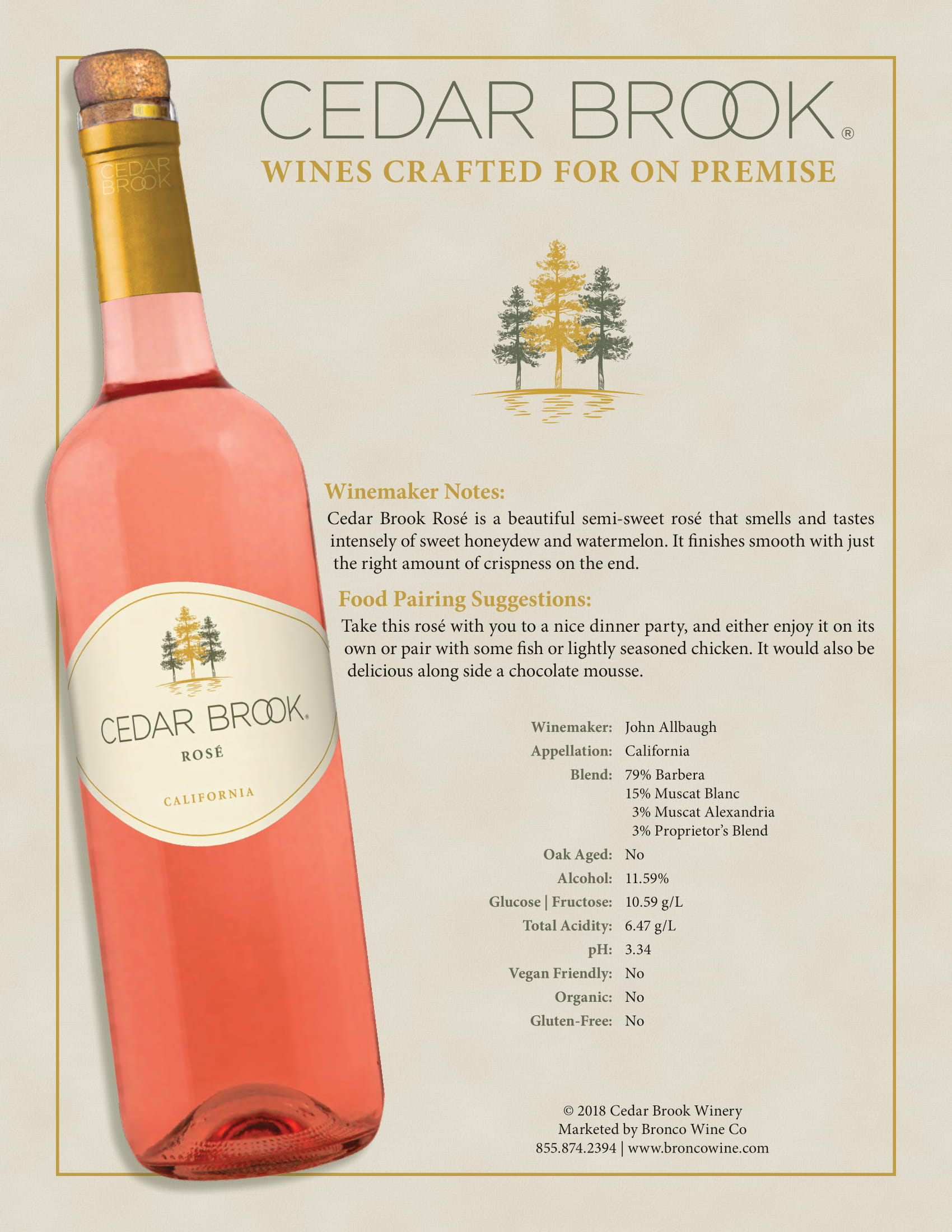 Cedar Brook wine brand Rosé tech sheet sample
