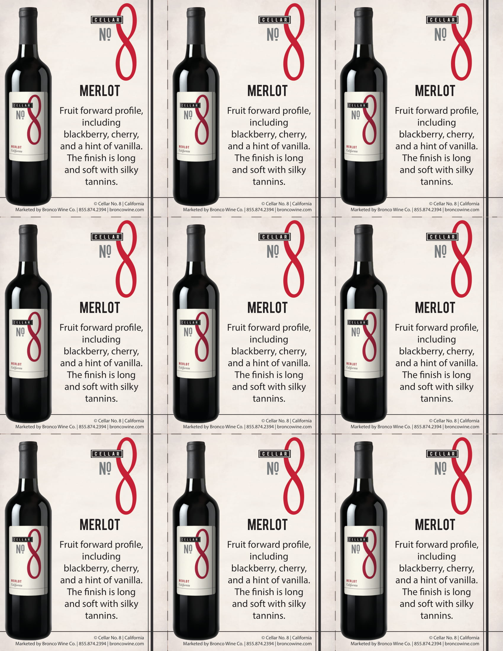 Cellar No 8 Merlot shelf talker sample