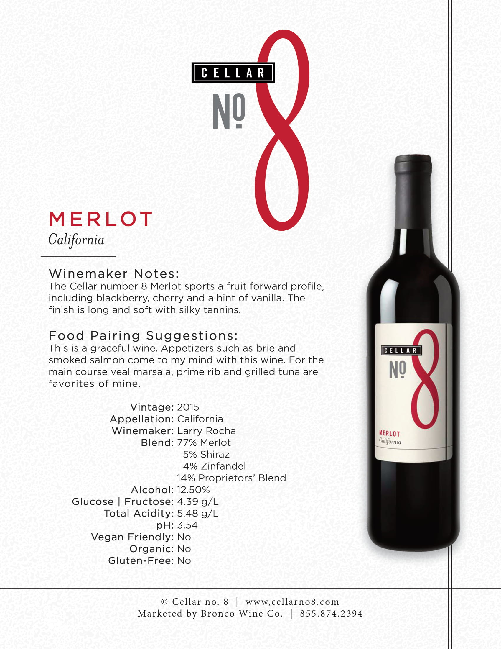 Cellar No 8 Merlot tech sheet sample