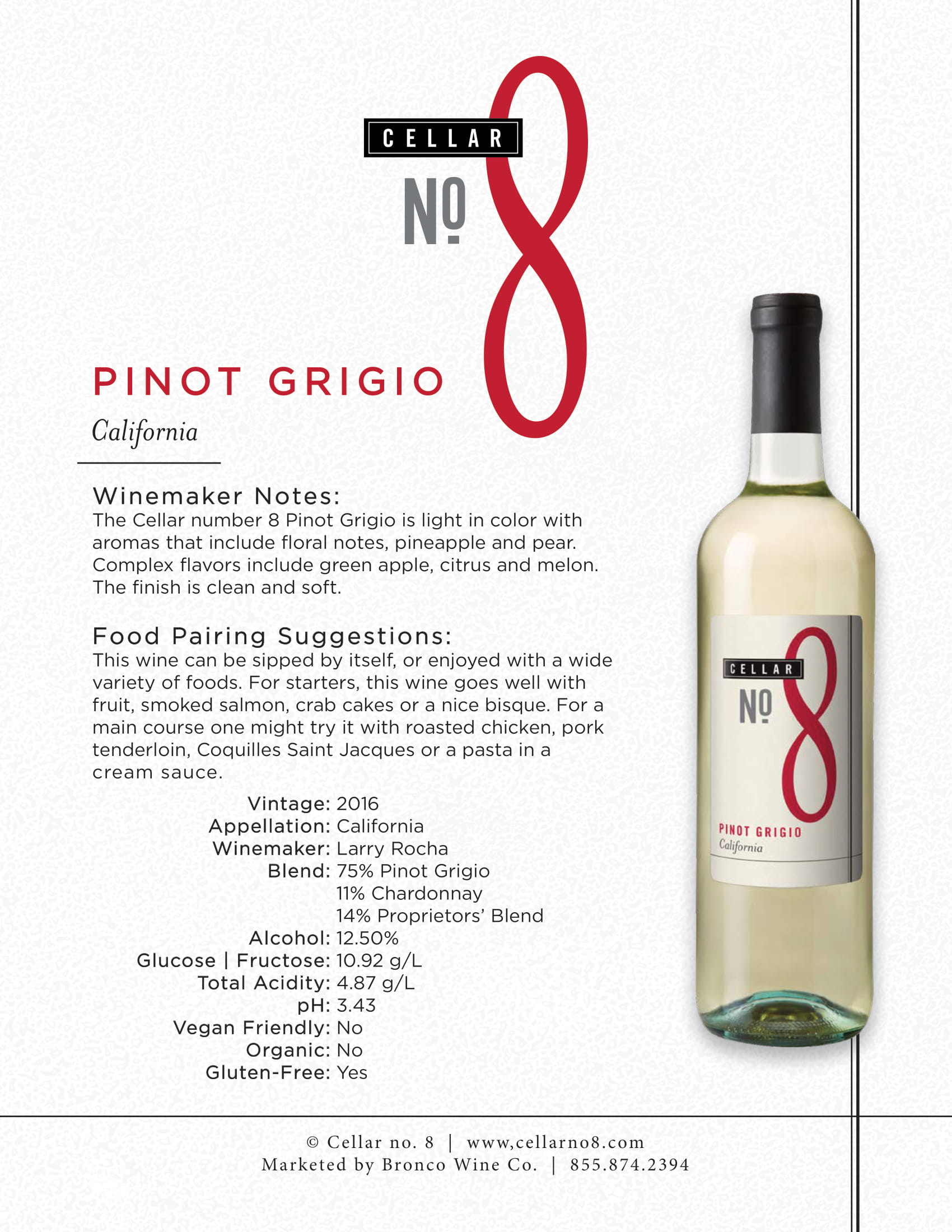 Cellar No 8 Pinot Grigio tech sheet sample