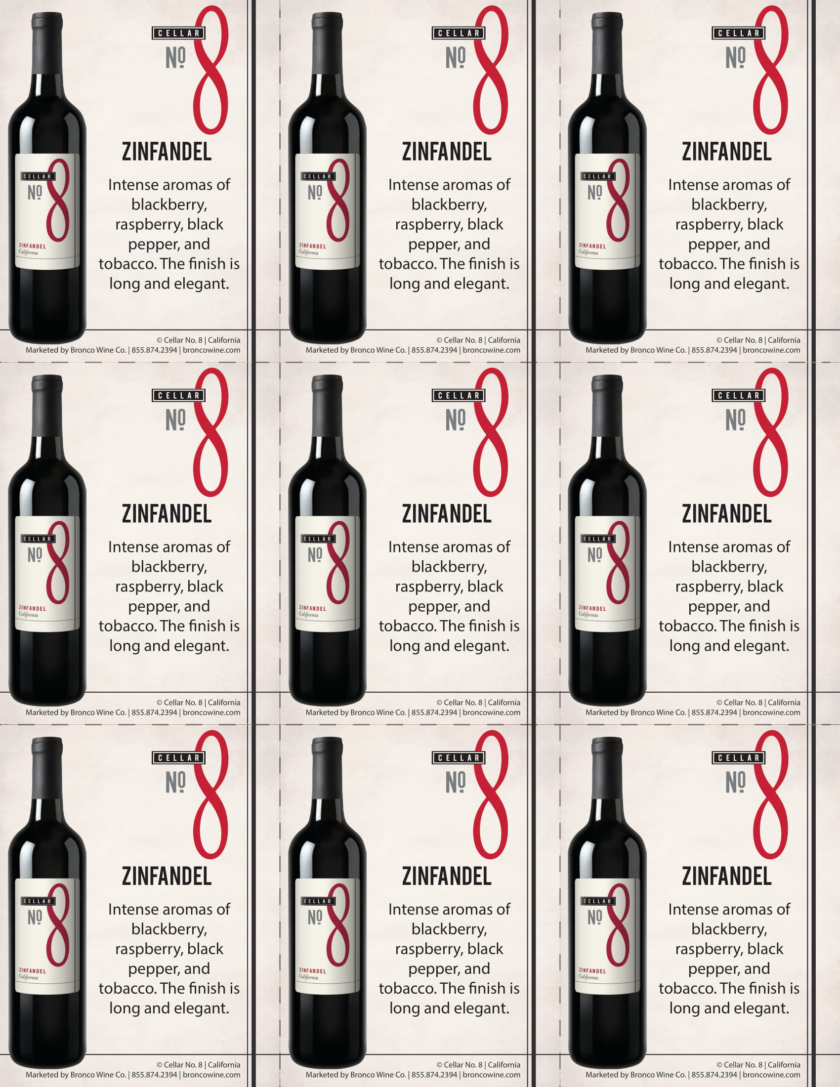 Cellar No 8 Zinfandel shelf talker sample