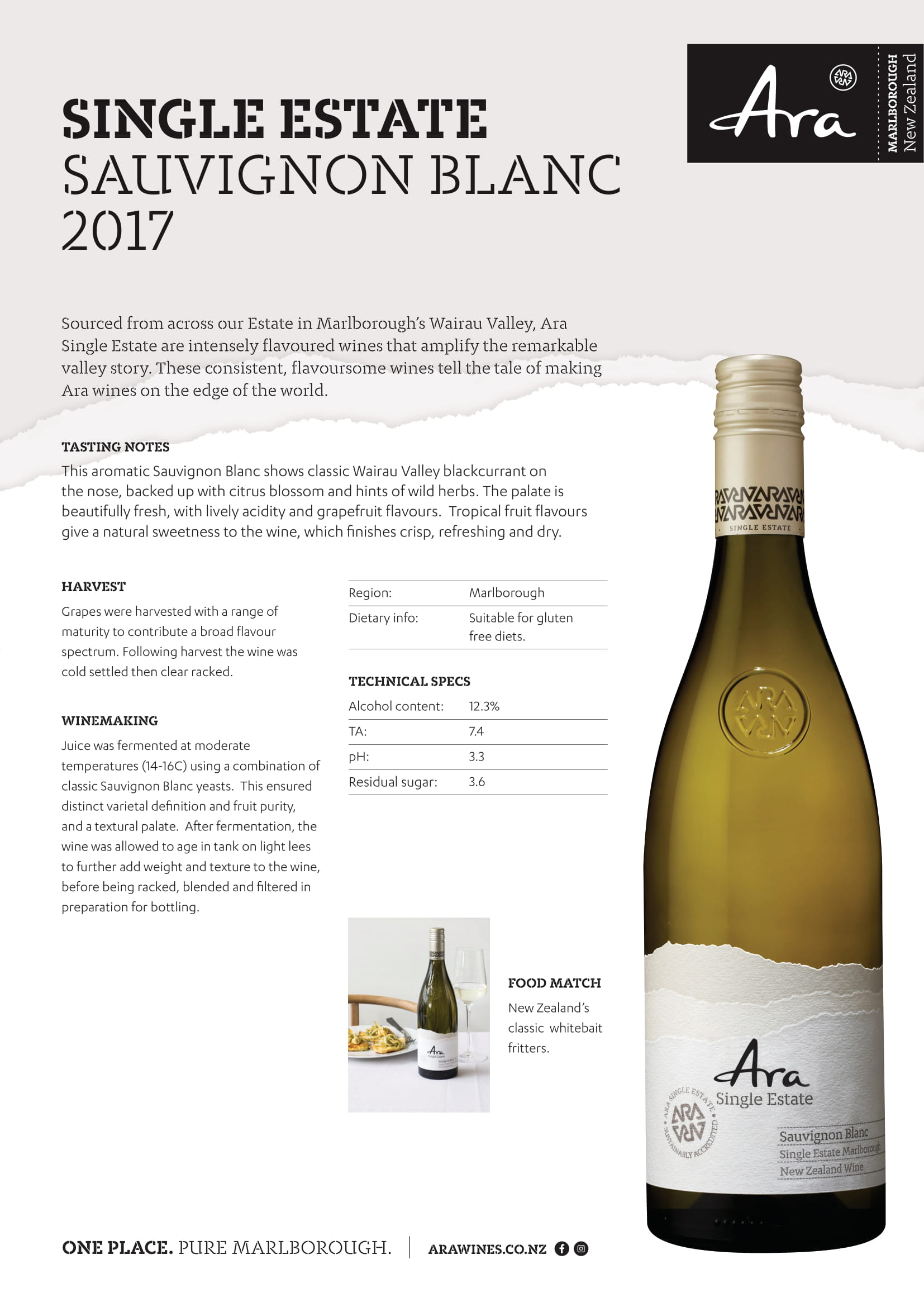 Ara wine brand Sauvignon Blanc tech sheet sample