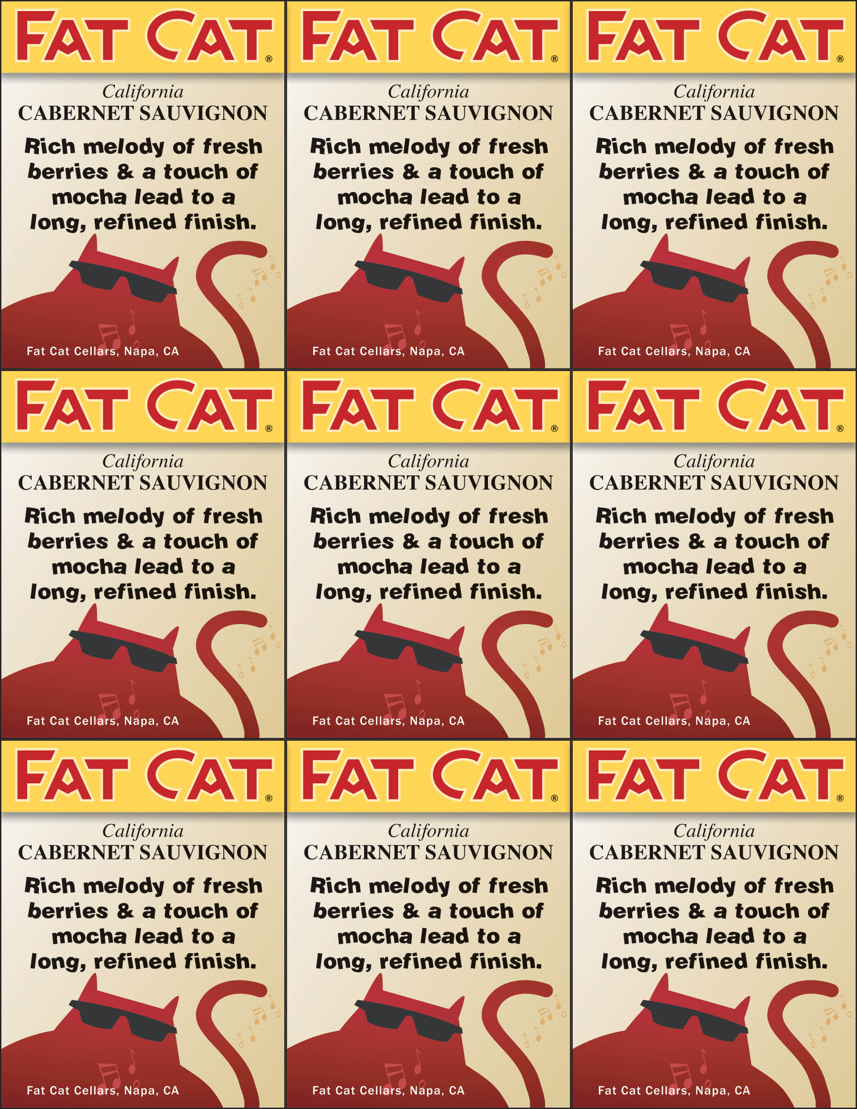 Fat Cat wine brand Cabernet Sauvignon shelf talker sample