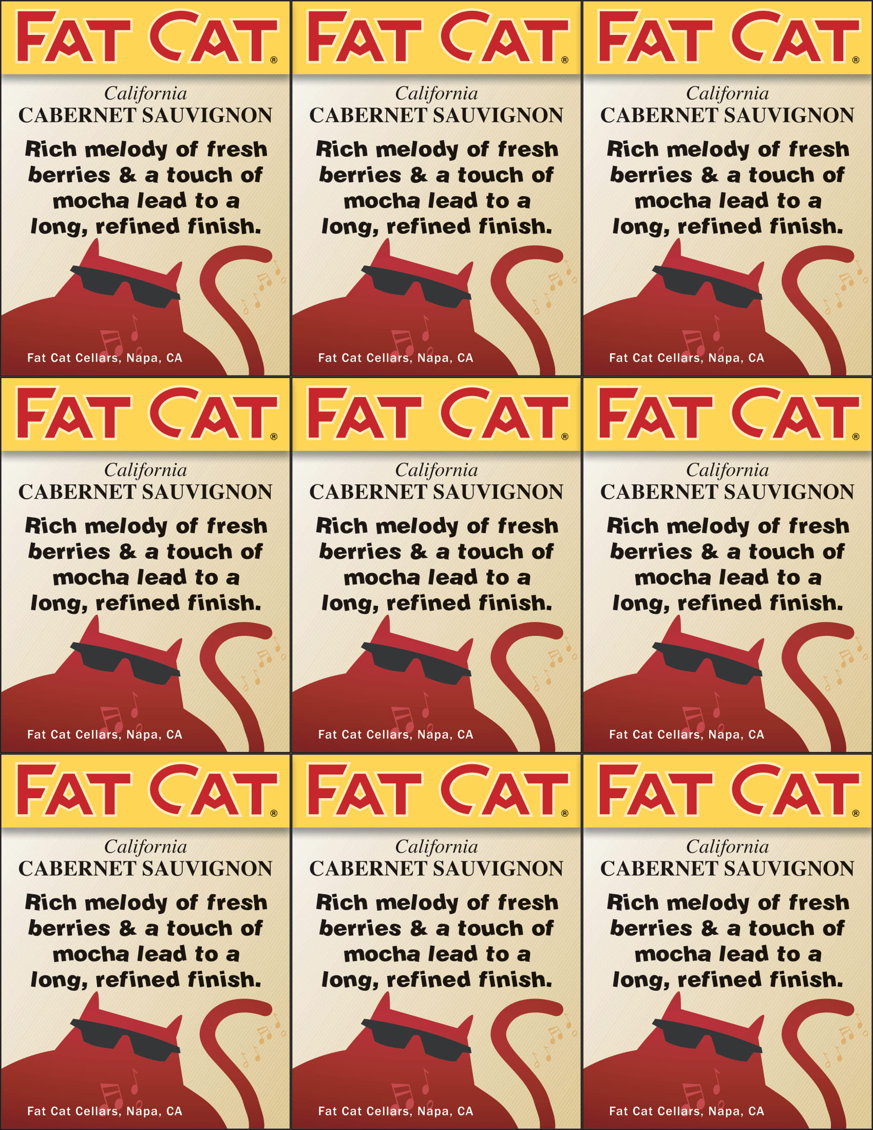 Fat Cat wine brand Cabernet Sauvignon shelf talker sample