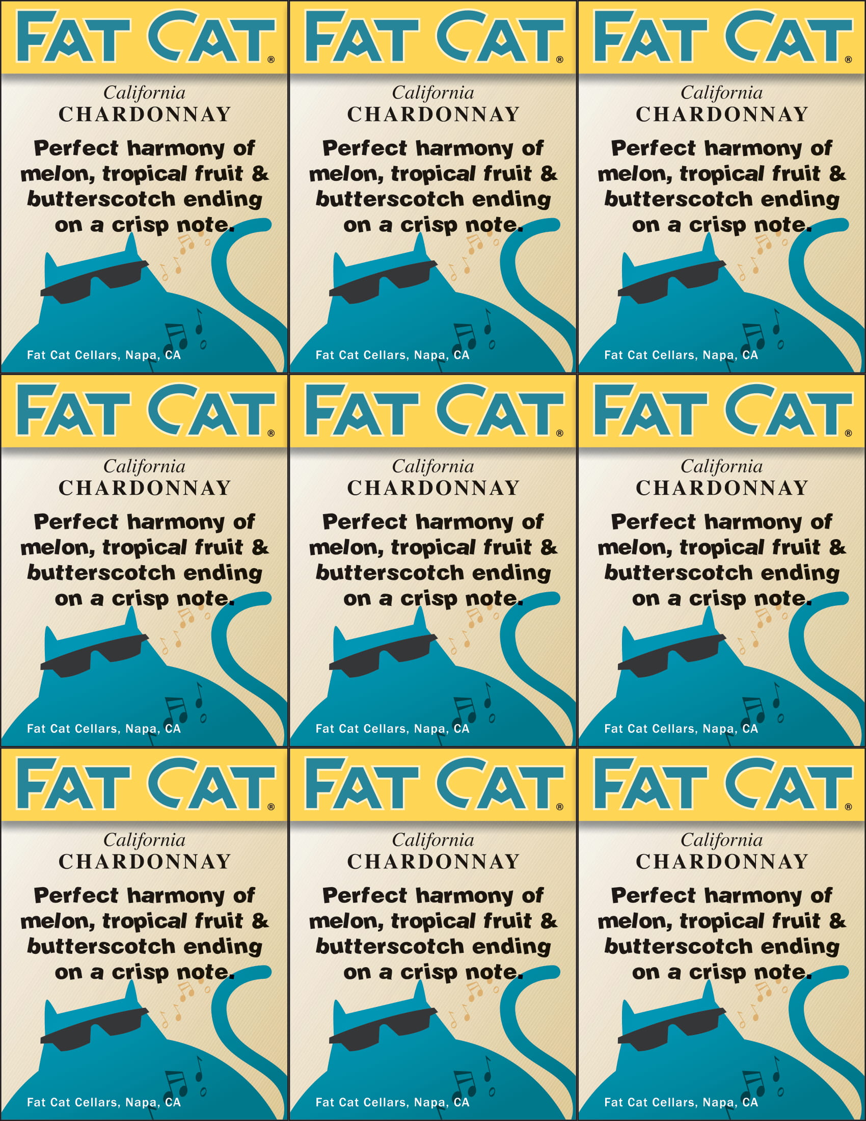 Fat Cat wine brand Chardonnay shelf talker sample
