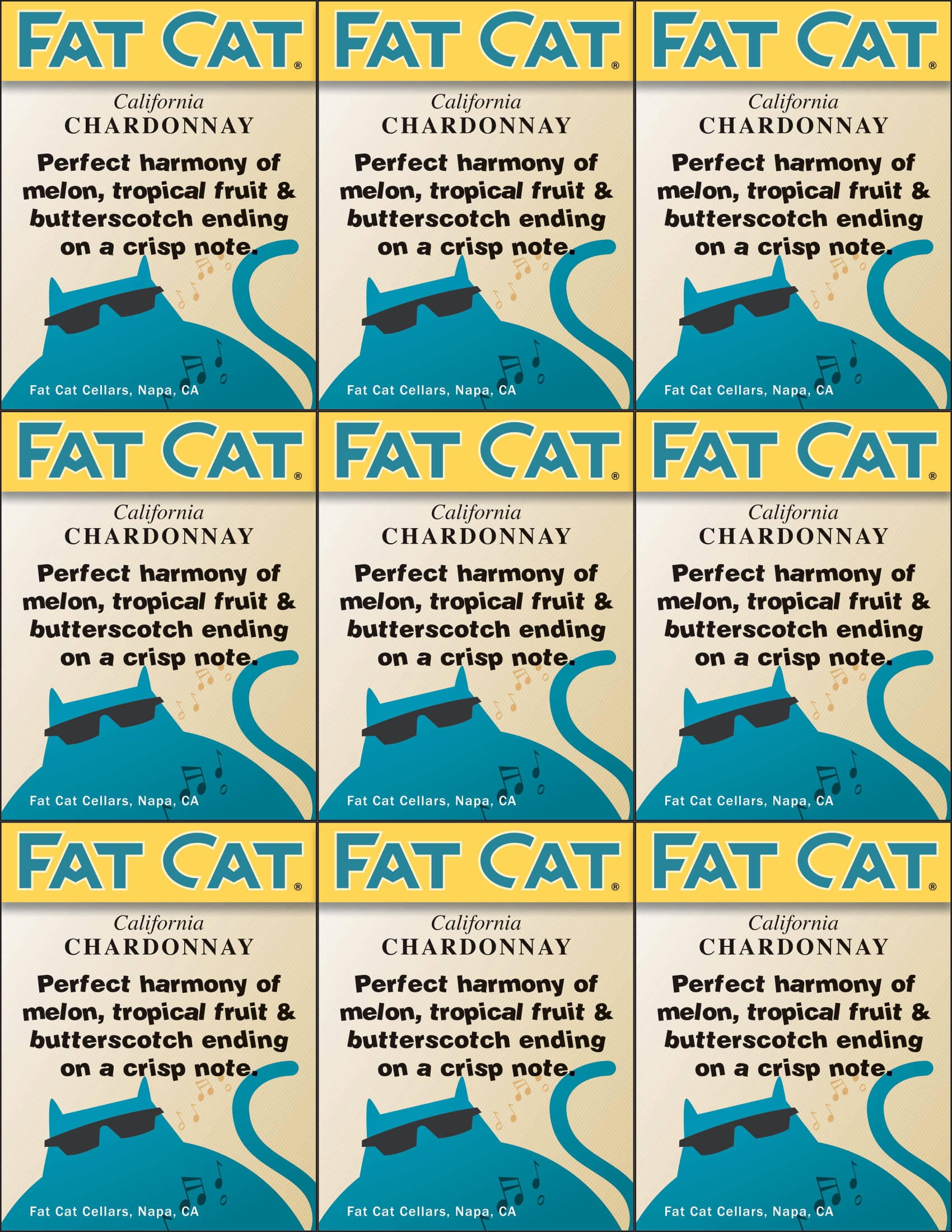 Fat Cat wine brand Chardonnay shelf talker sample