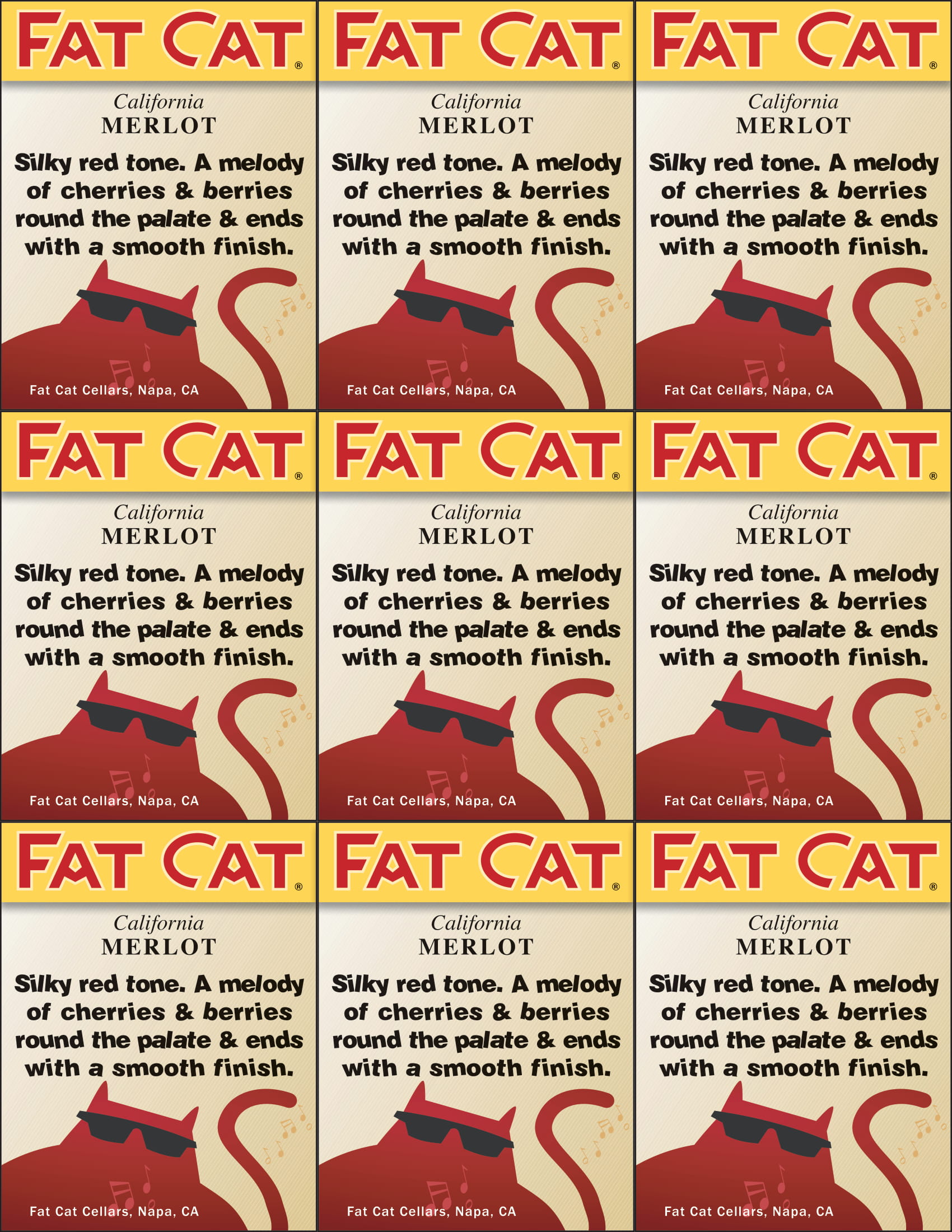 Fat Cat wine brand Merlot shelf talker sample