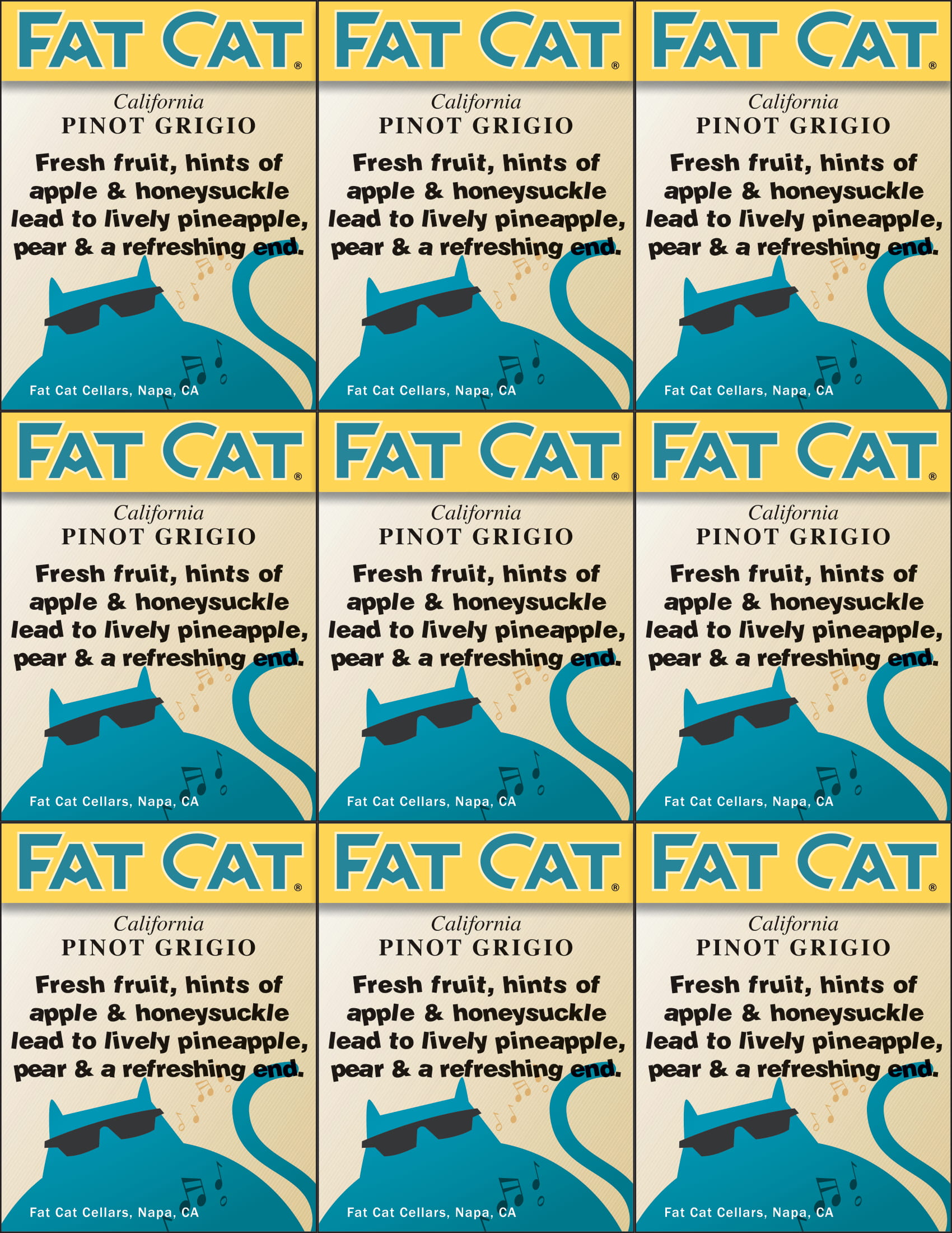 Fat Cat wine brand Pinot Grigio shelf talker sample