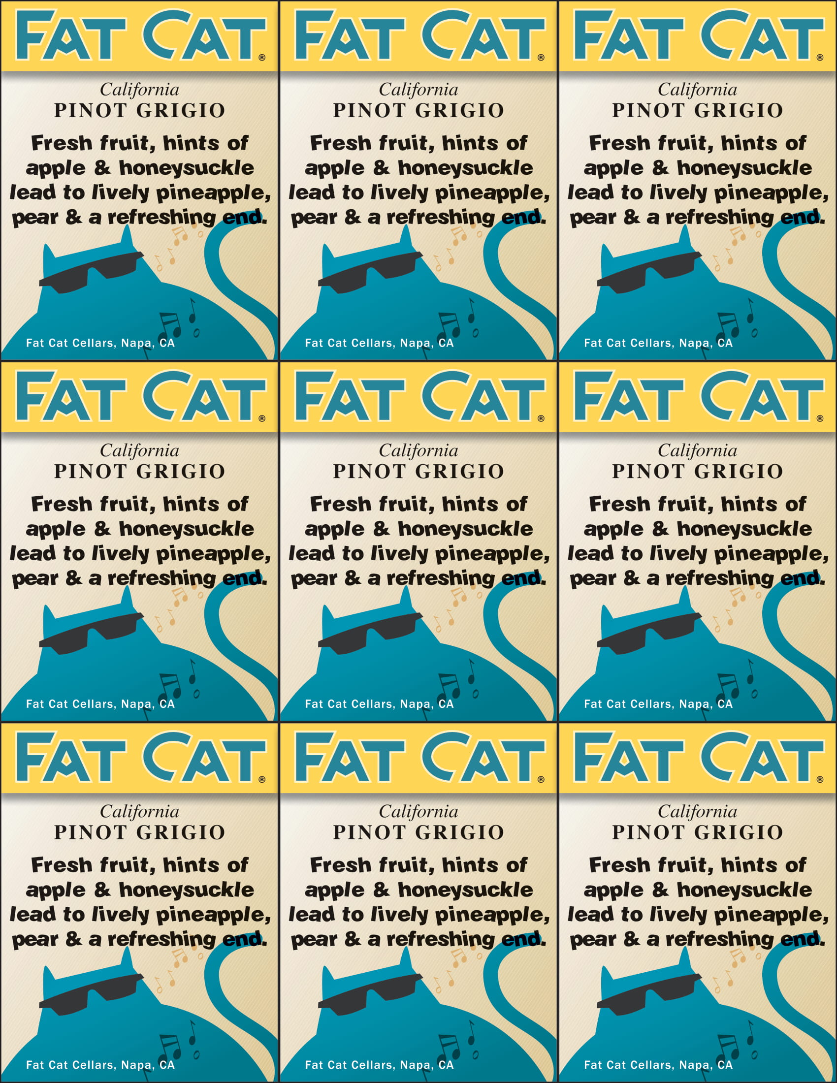 Fat Cat wine brand Pinot Grigio shelf talker sample