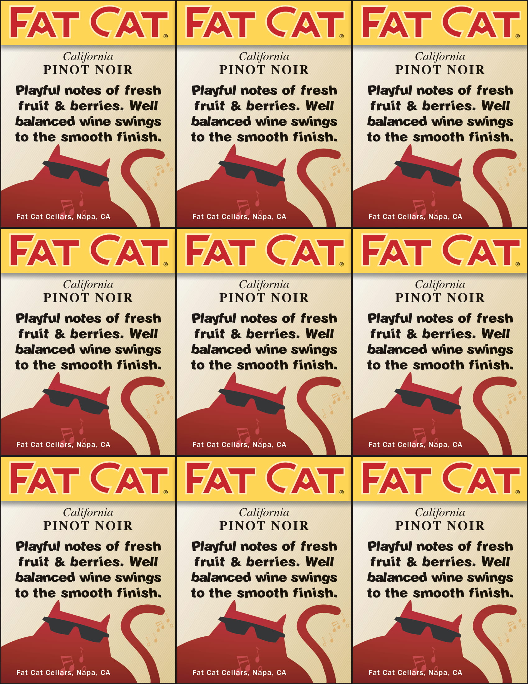 Fat Cat wine brand Pinot Noir shelf talkers sample