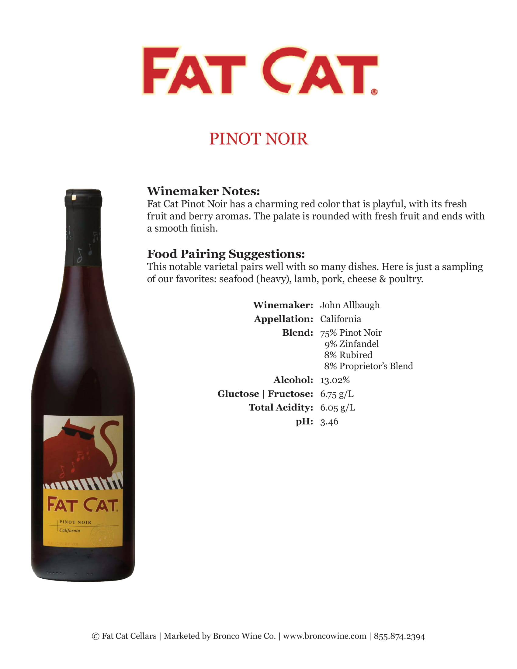 Fat Cat Pinot Noir tech sheet sample