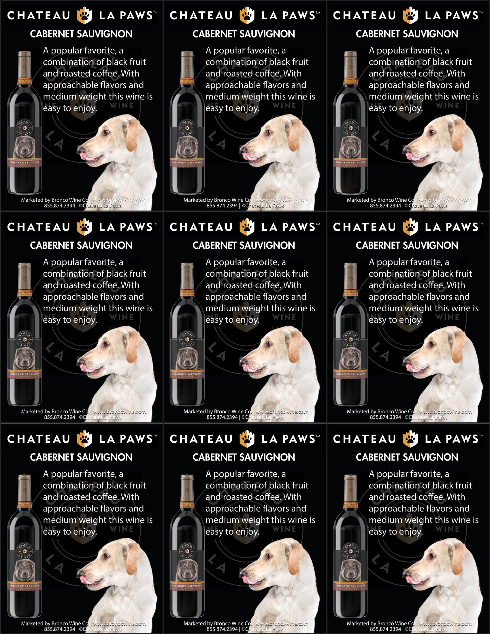 Chateau La Paws Cabernet Sauvignon shelf talker sample