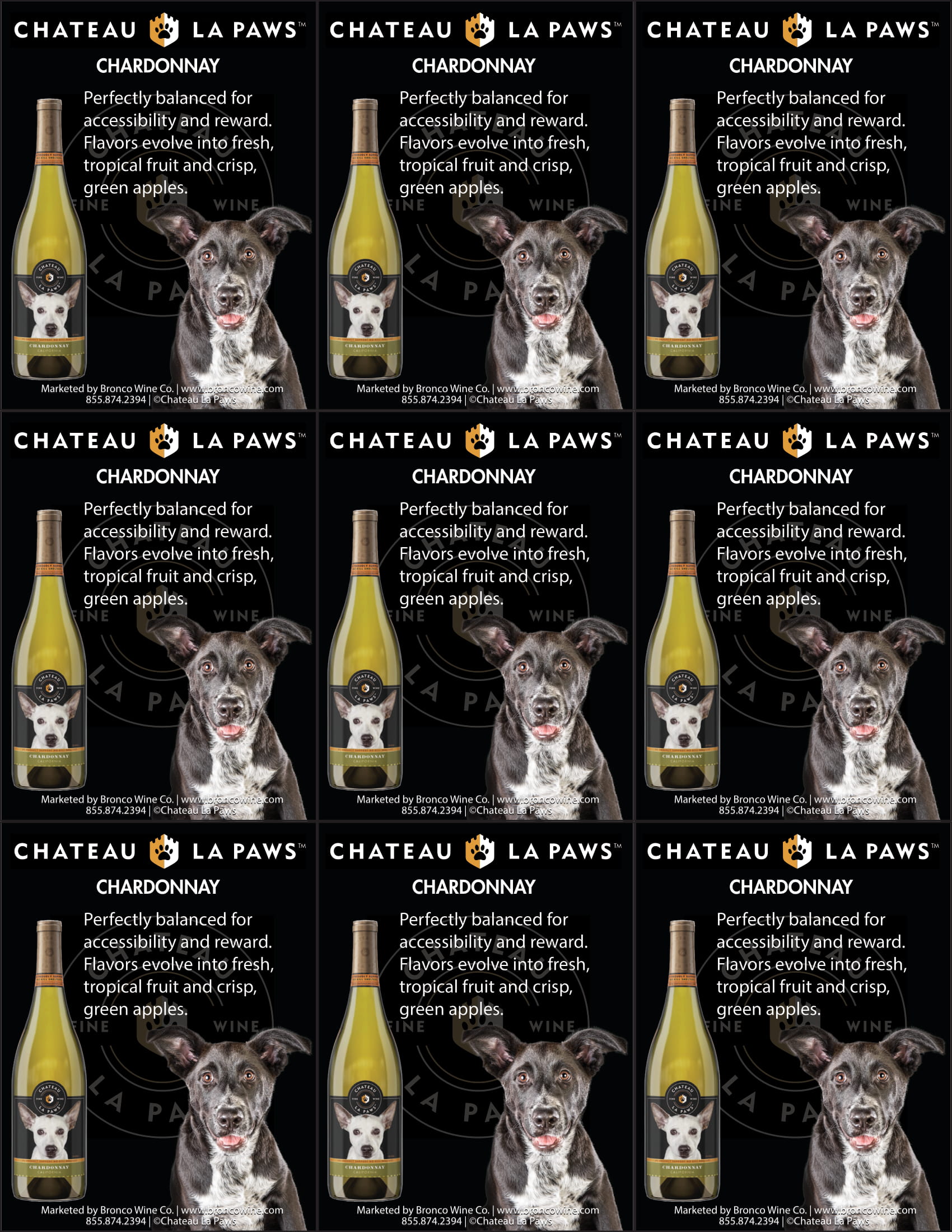 Chateau La Paws Chardonnay shelf talker sample
