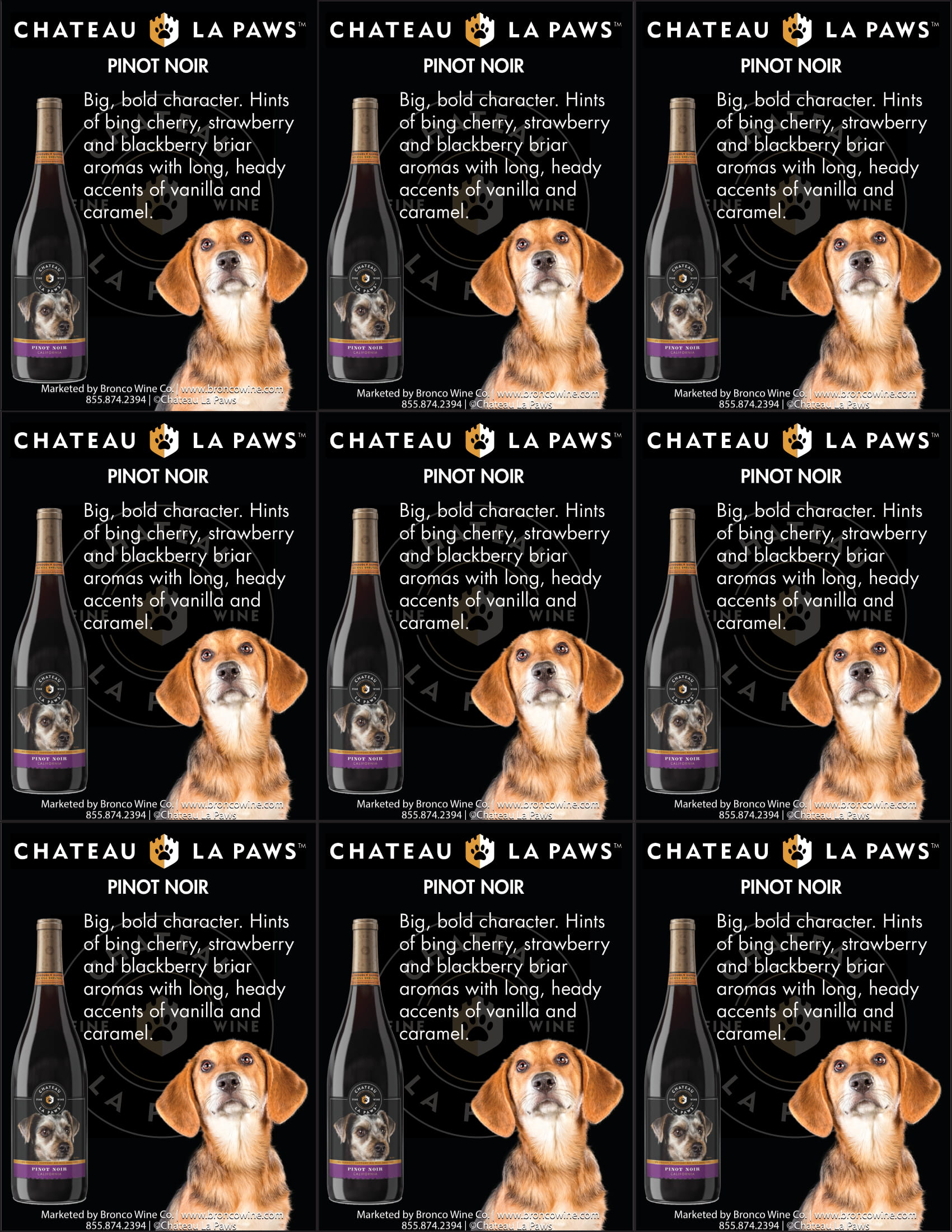 Chateau La Paws Pinot Noir shelf talker sample