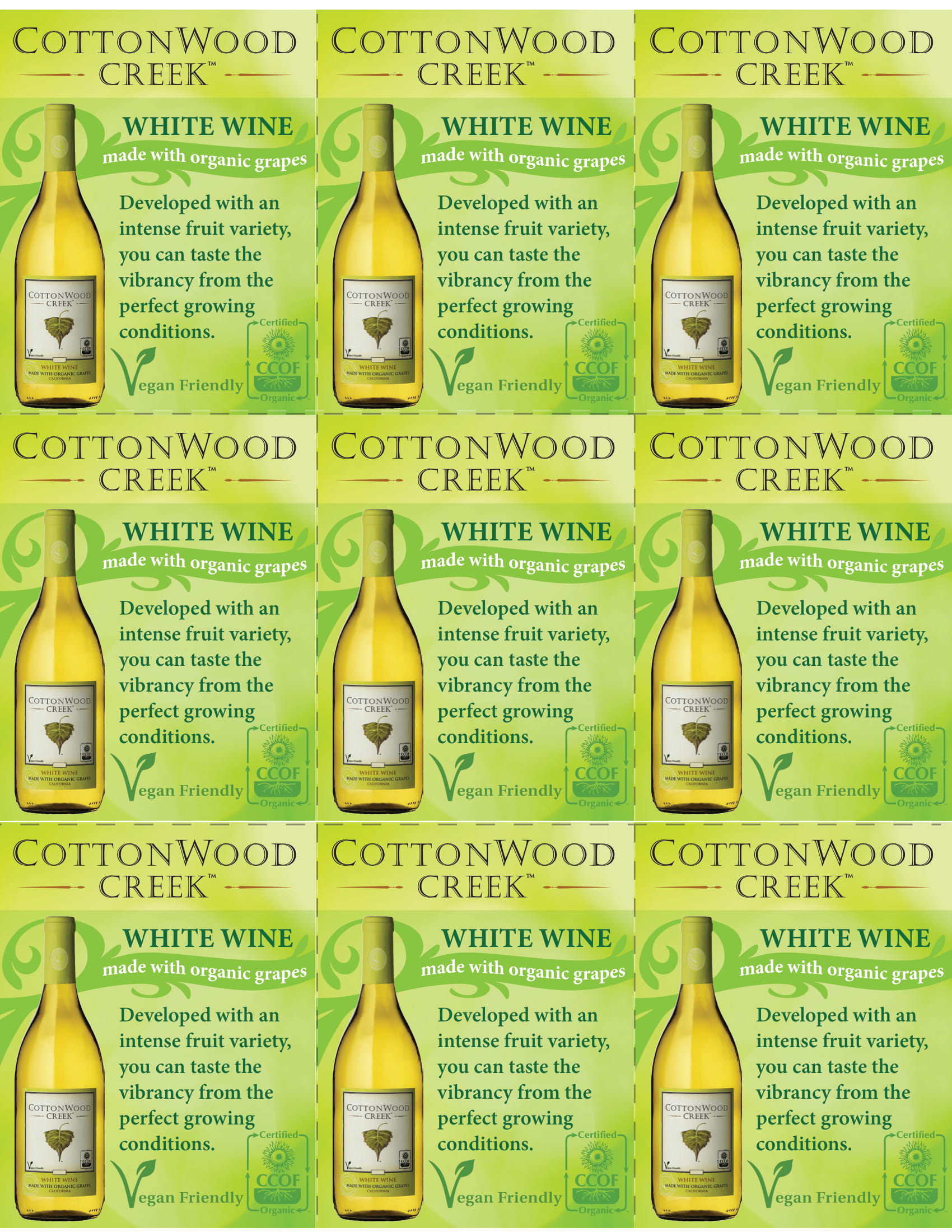 Cottonwood Creek White Wine shelf talker sample