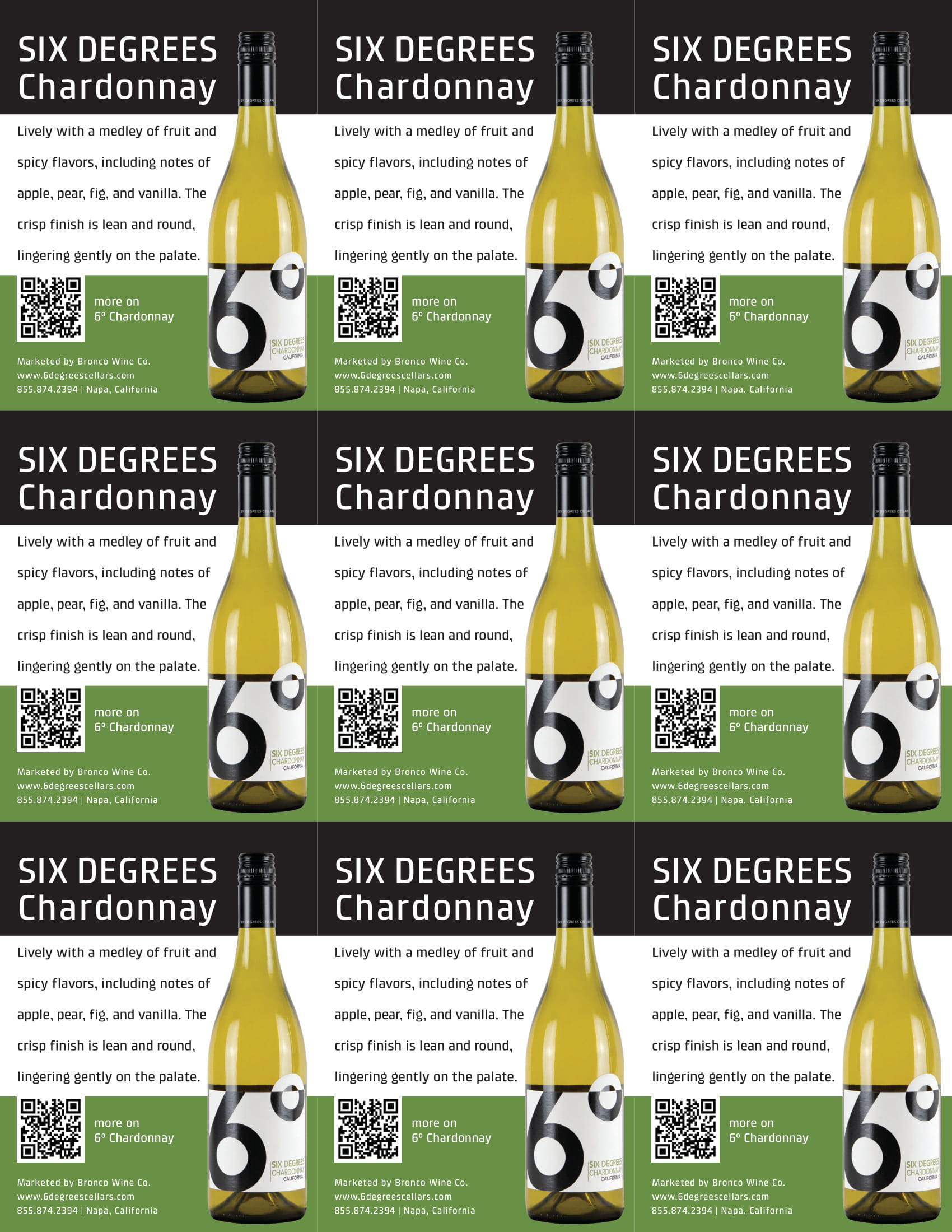 6 Degrees brand Chardonnay shelf talkers sample